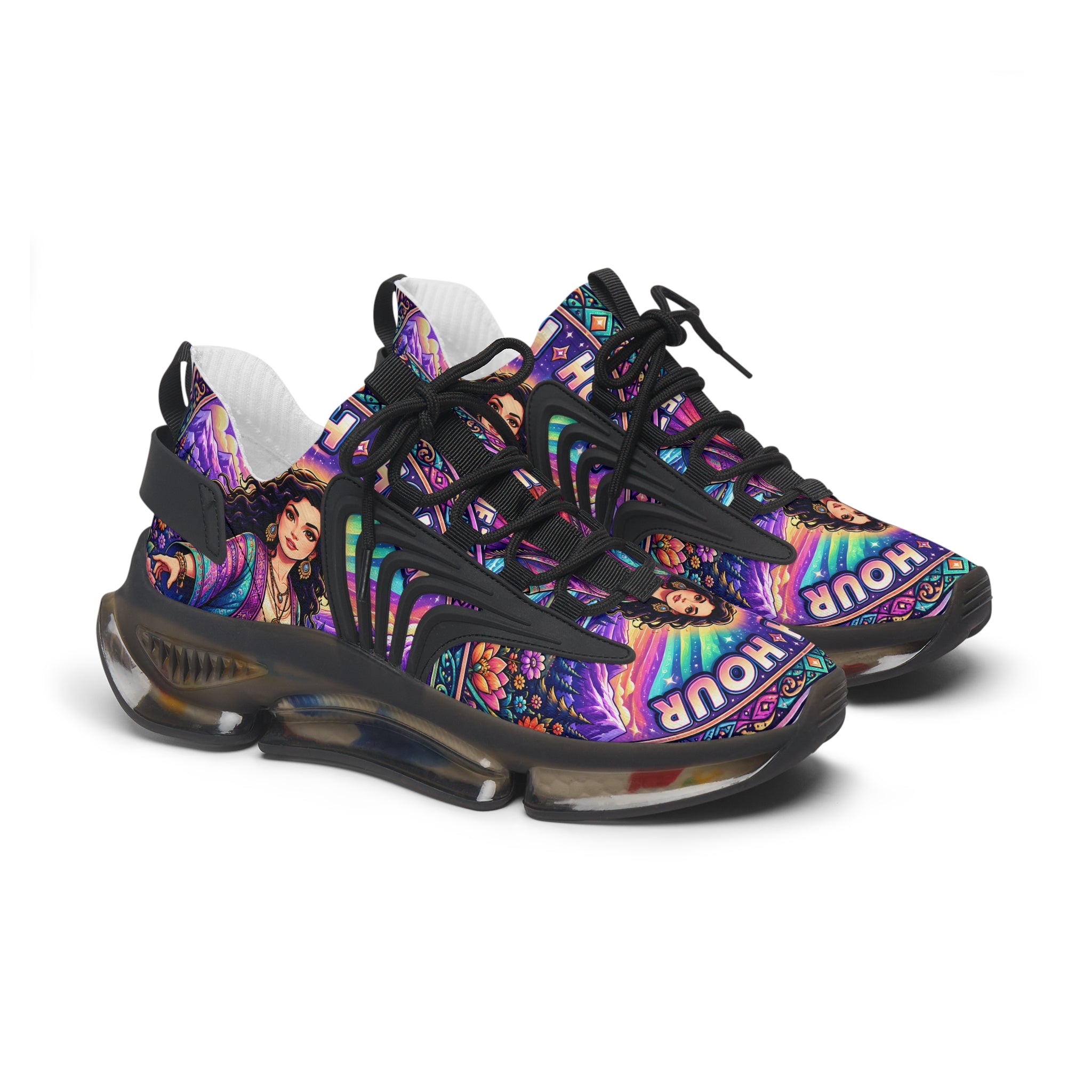 Mesh Sneakers — Colorful 'Crush Hour' Graphic Women's Athletic Shoes