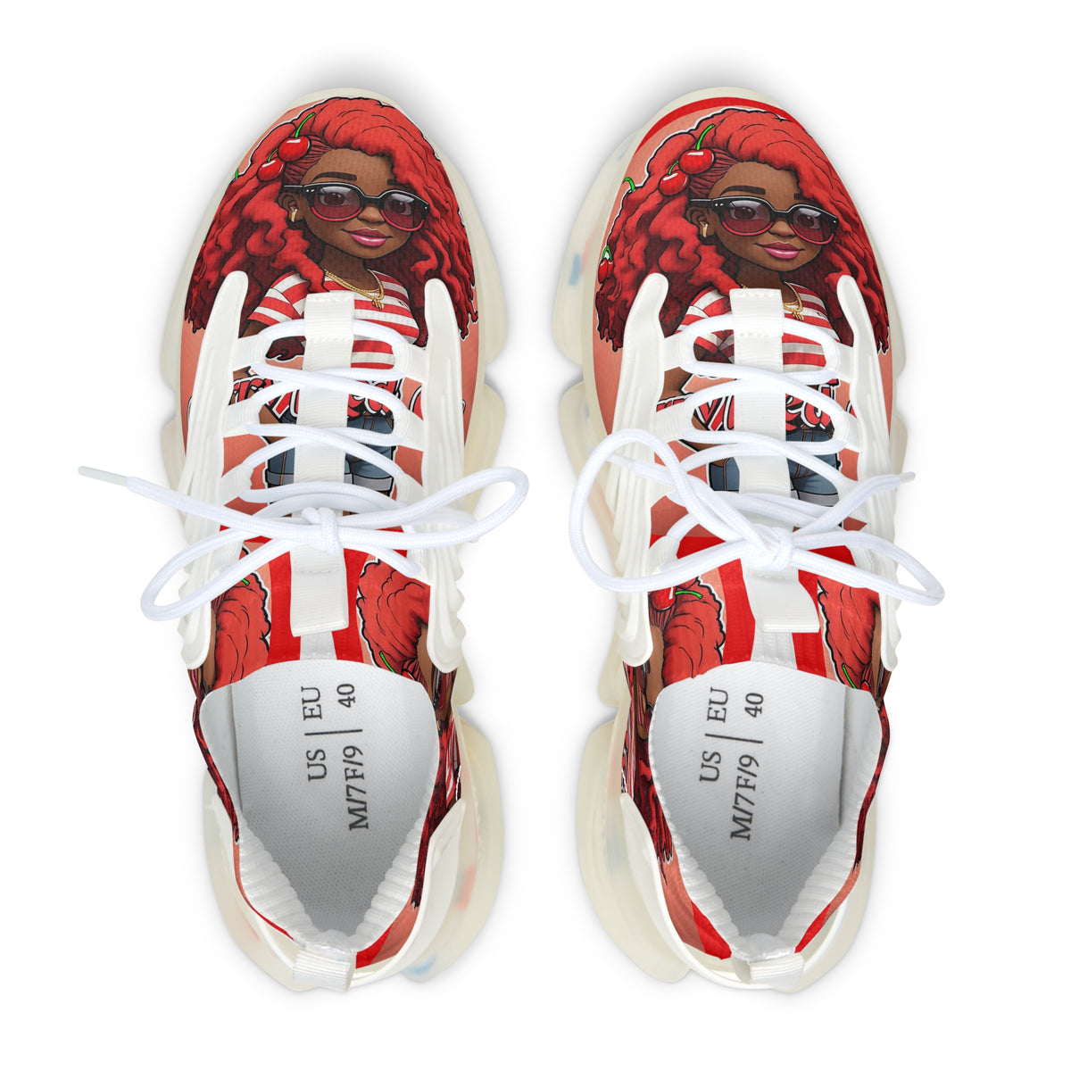 Red Curly-Haired Girl Athletic Sneakers — " Cherry Red Girl "Women's Fashion Mesh Shoes