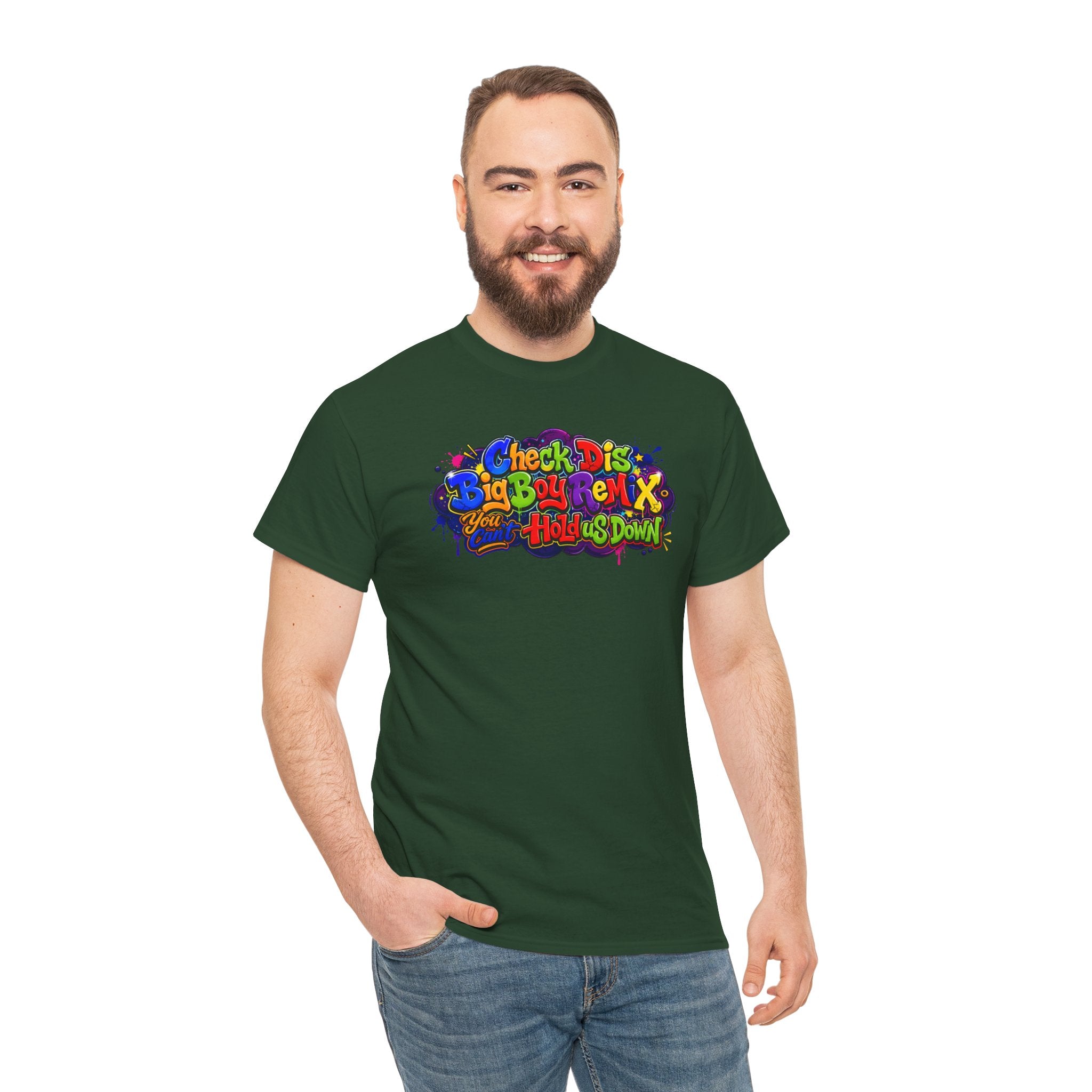 Graphic Tee — Colorful 'Check Dis Big Boy Remix' Retro Street Art T-Shirt
