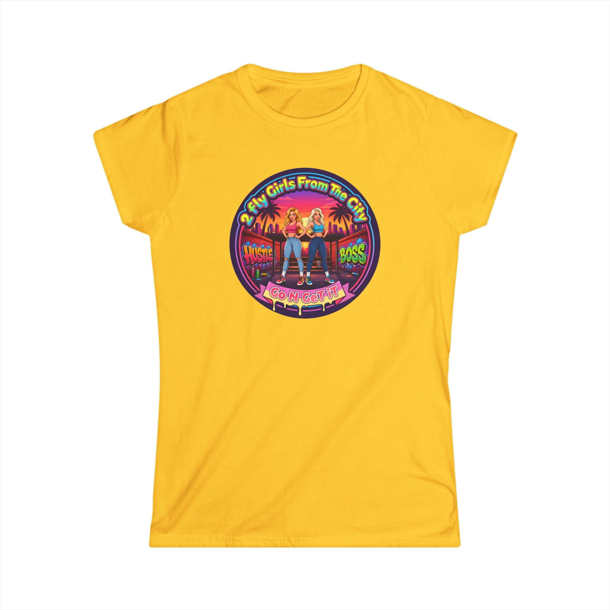 Retro '2 Fly Girls From The City"  Graphic Tee - 80s Sunset Rock Band Vibe