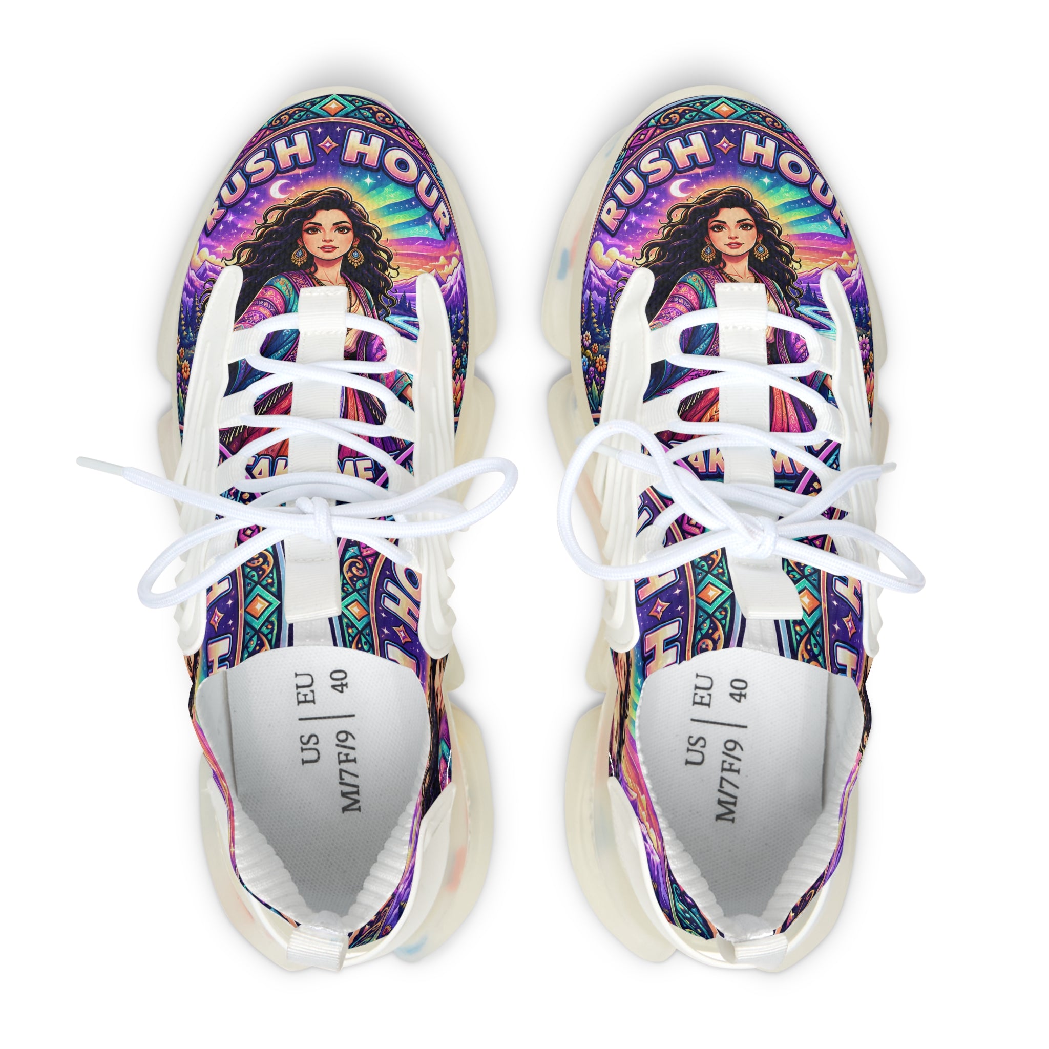 Mesh Sneakers — Colorful 'Crush Hour' Graphic Women's Athletic Shoes