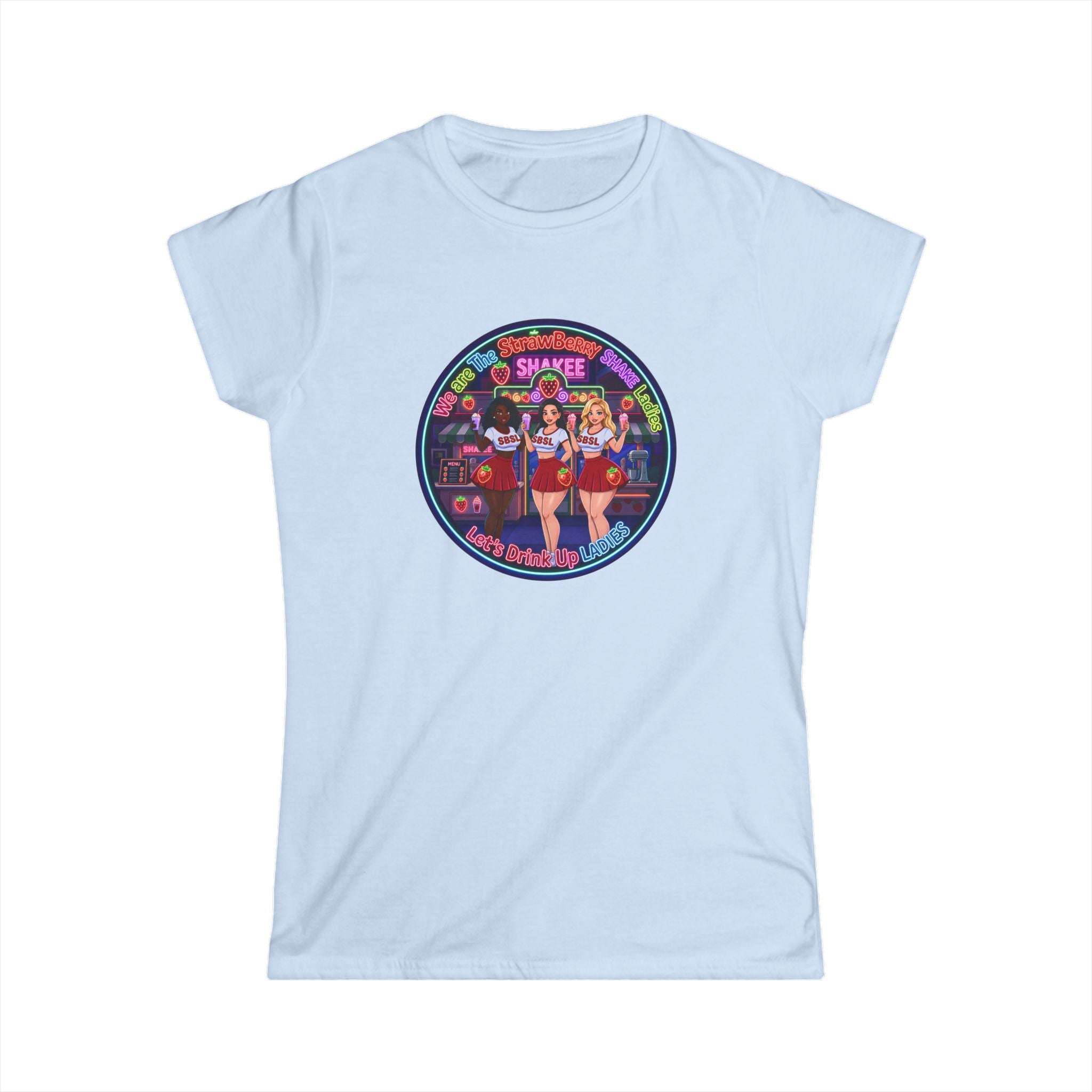 Women's Tee — Retro Pinup 'We Are The Strawberry Shake Ladies"' Band Graphic Tee
