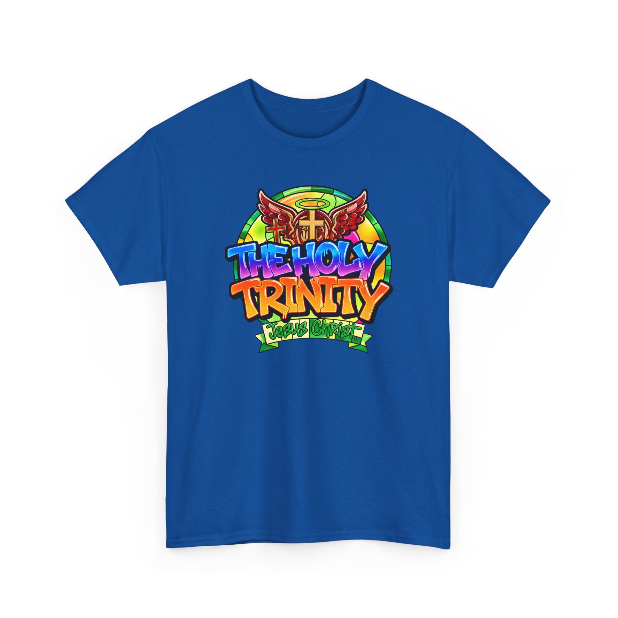 Holy Trinity Graphic Tee — Colorful Faith-Inspired Streetwear T-Shirt