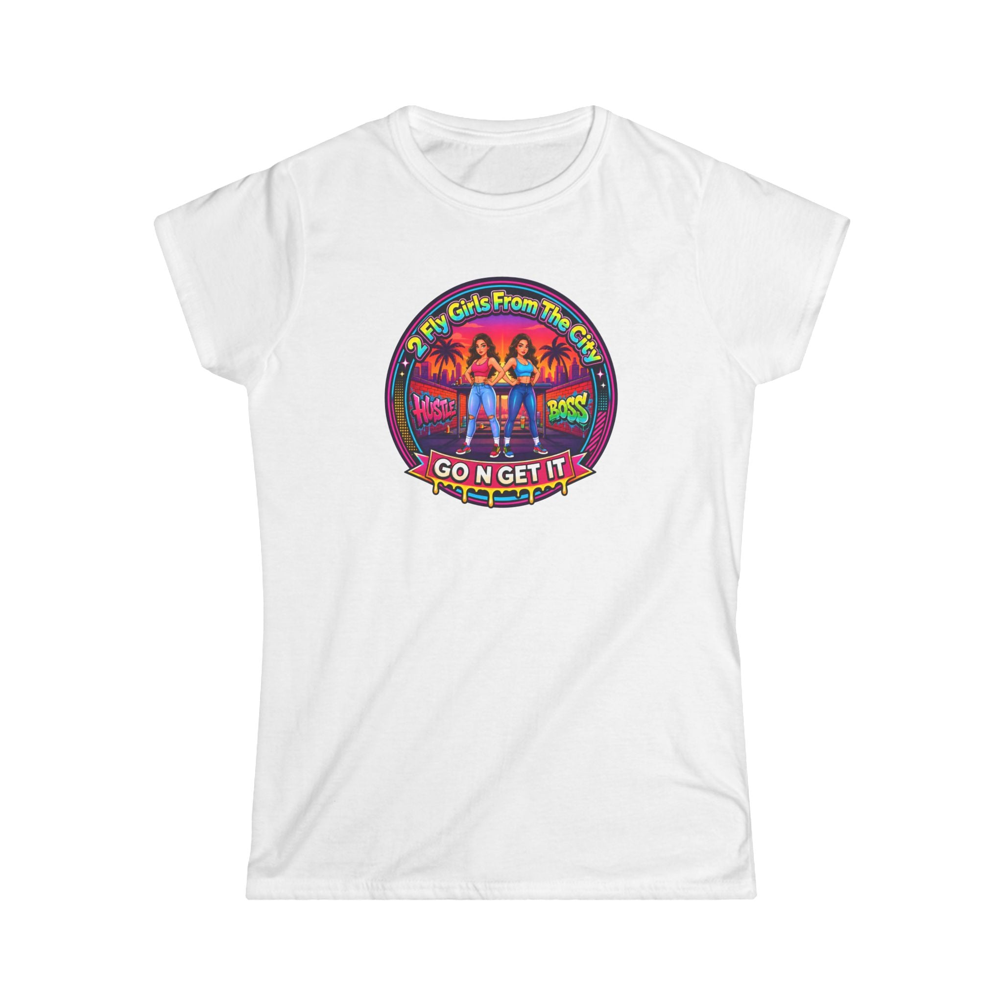 Go N Get It Women’s Tee — “2 Fly Girls From The City" ” Retro Graphic Shirt