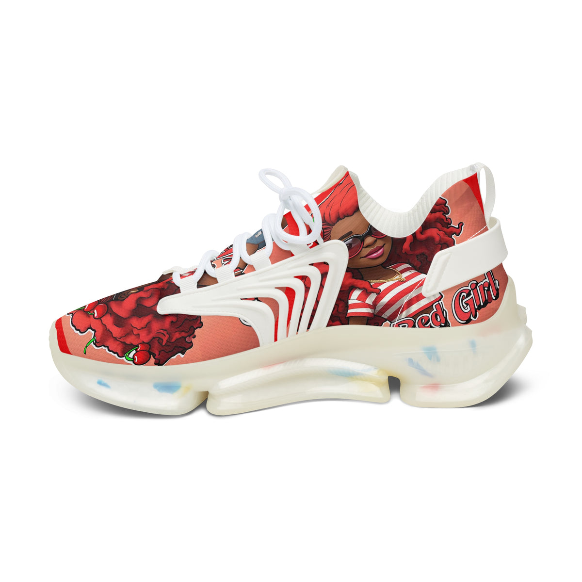Red Curly-Haired Girl Athletic Sneakers — " Cherry Red Girl "Women's Fashion Mesh Shoes