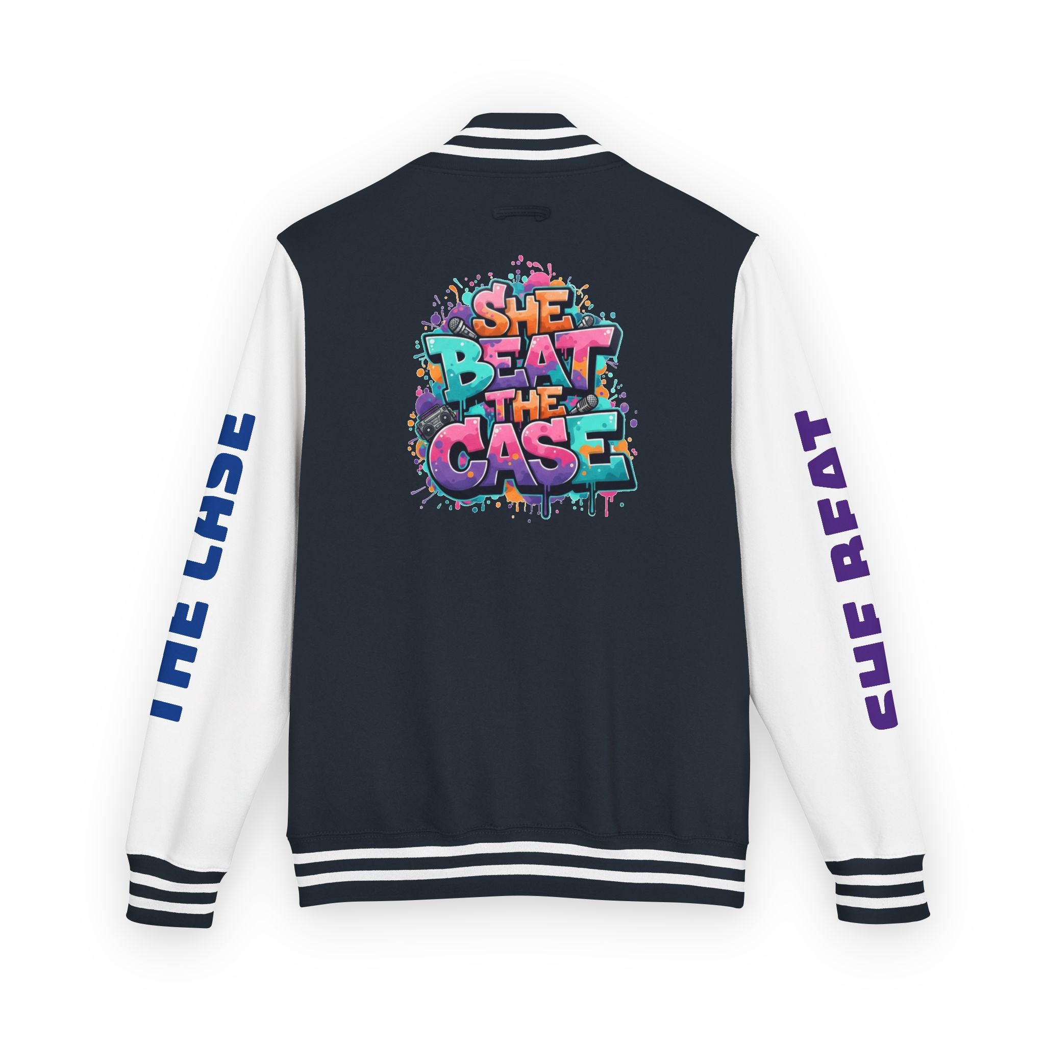 Letterman Jacket — “She Beat the Case” Colorful Graffiti Backprint