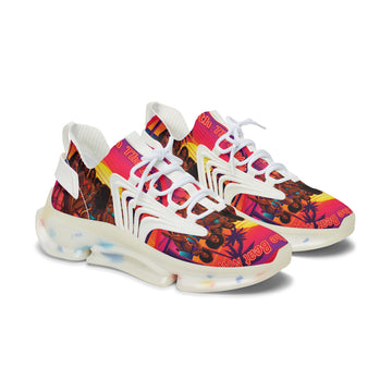 Women's Mesh Sneakers — Vibrant Sunset Beach Print Athletic Shoes