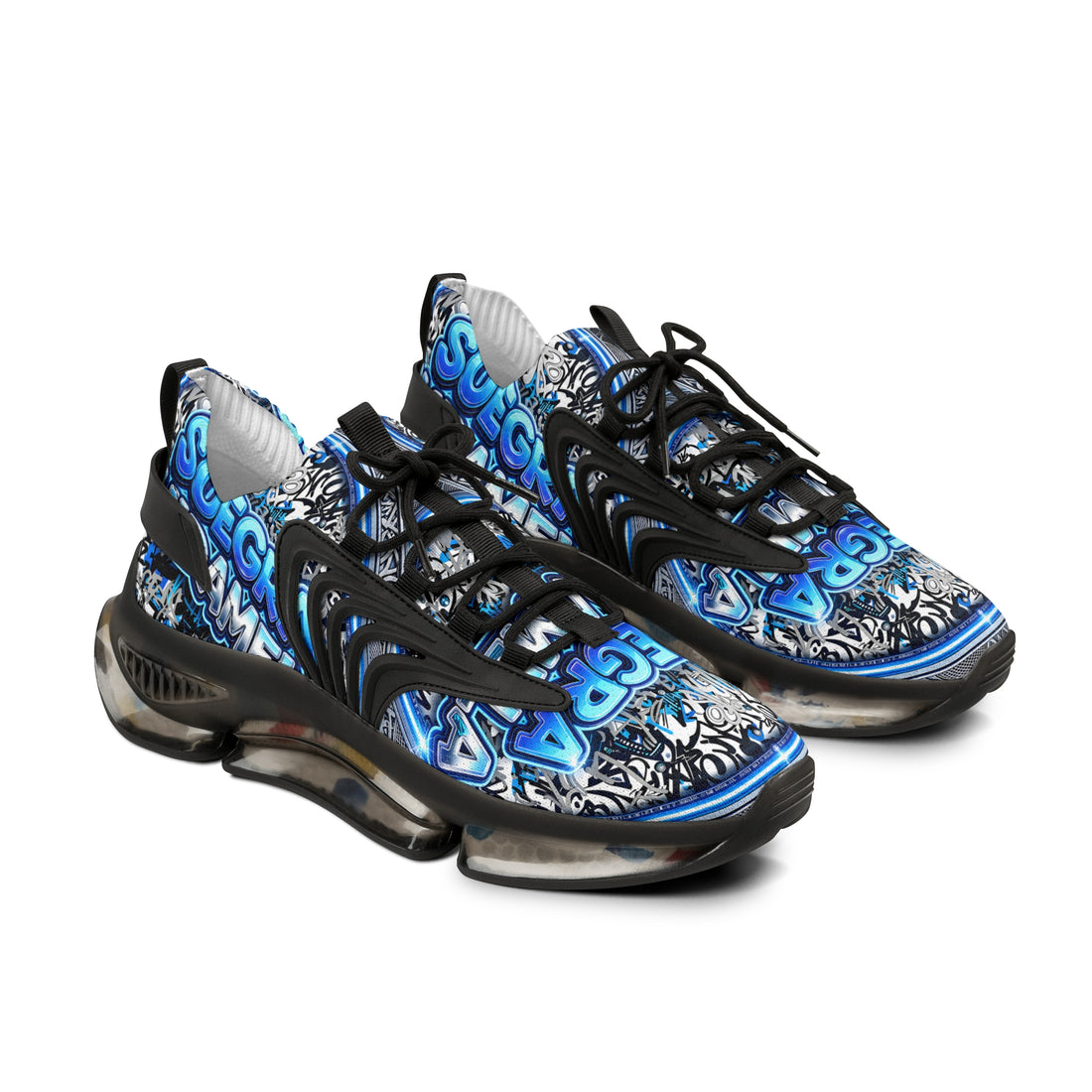 Mesh Sneakers — Blue 'SUEGRA CUIDAMELA' Graphic Athletic Shoes