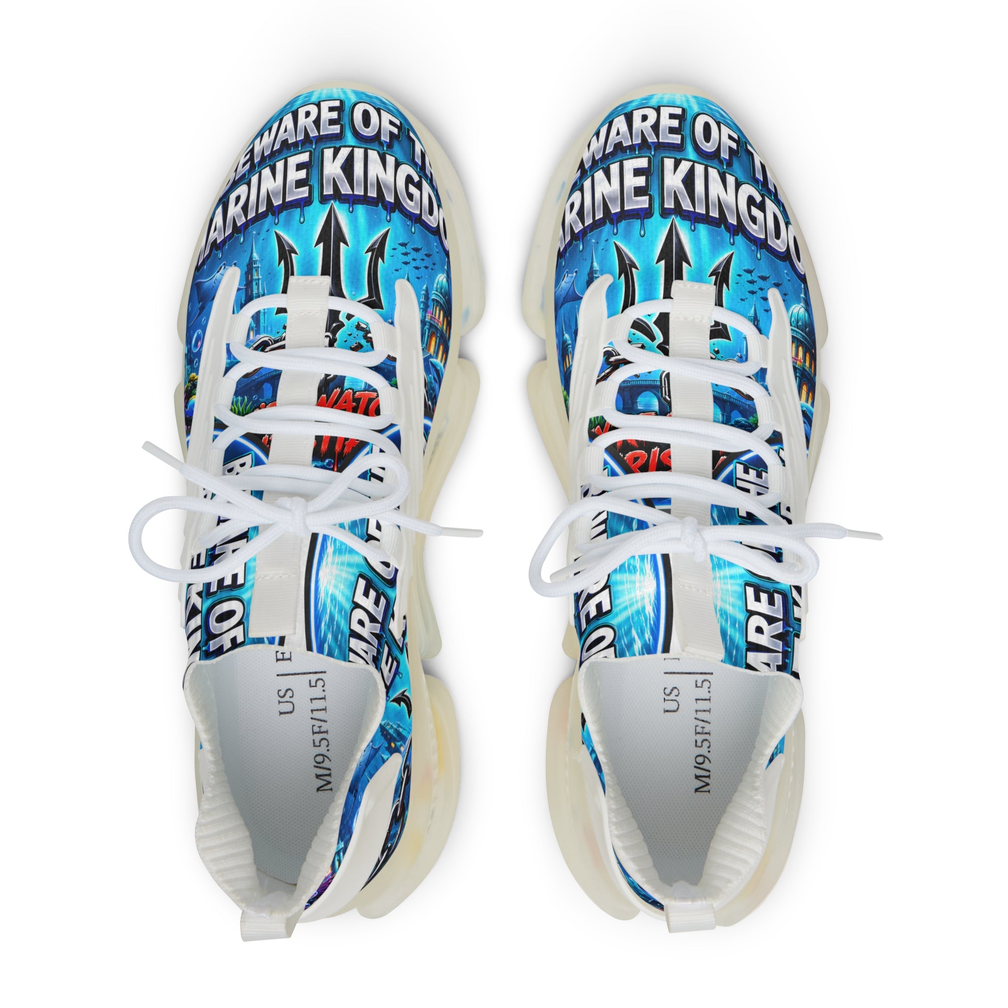 Men's Mesh Sneakers —"Beware Of The Marine Warrior"Ocean Trident Streetwear Running Shoes