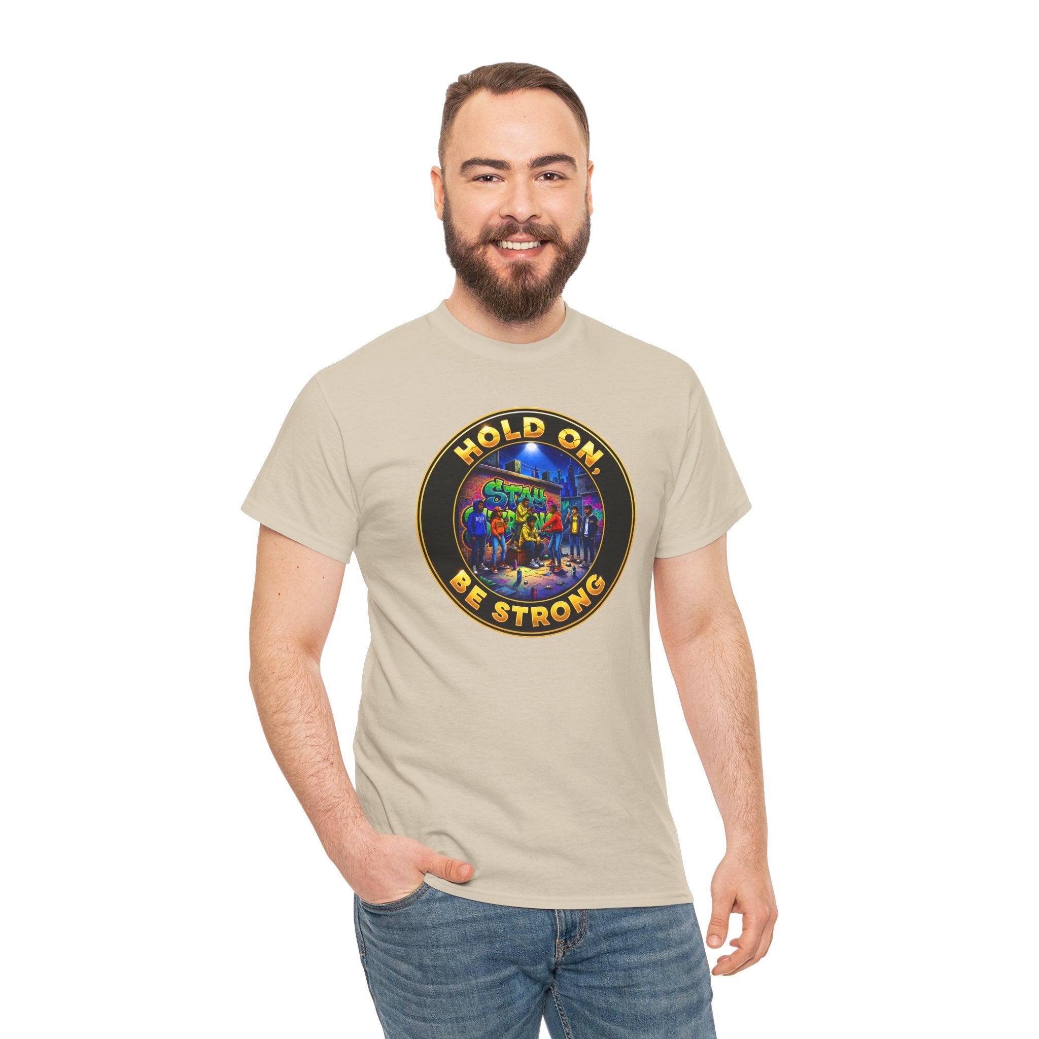 T-Shirt — 'Hold On Be Strong' Inspirational Retro Circle Graphic Tee
