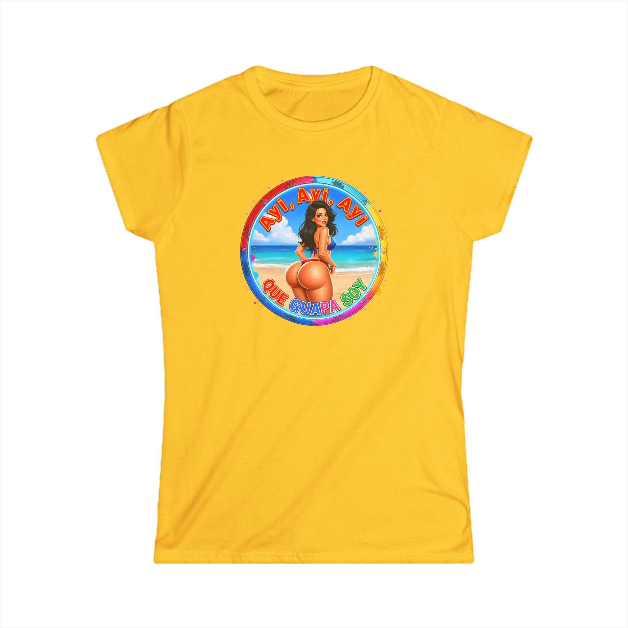Women's Tee - Retro Beach Bikini Graphic "Ayi Ayi Ayi Que Guapa Soy"