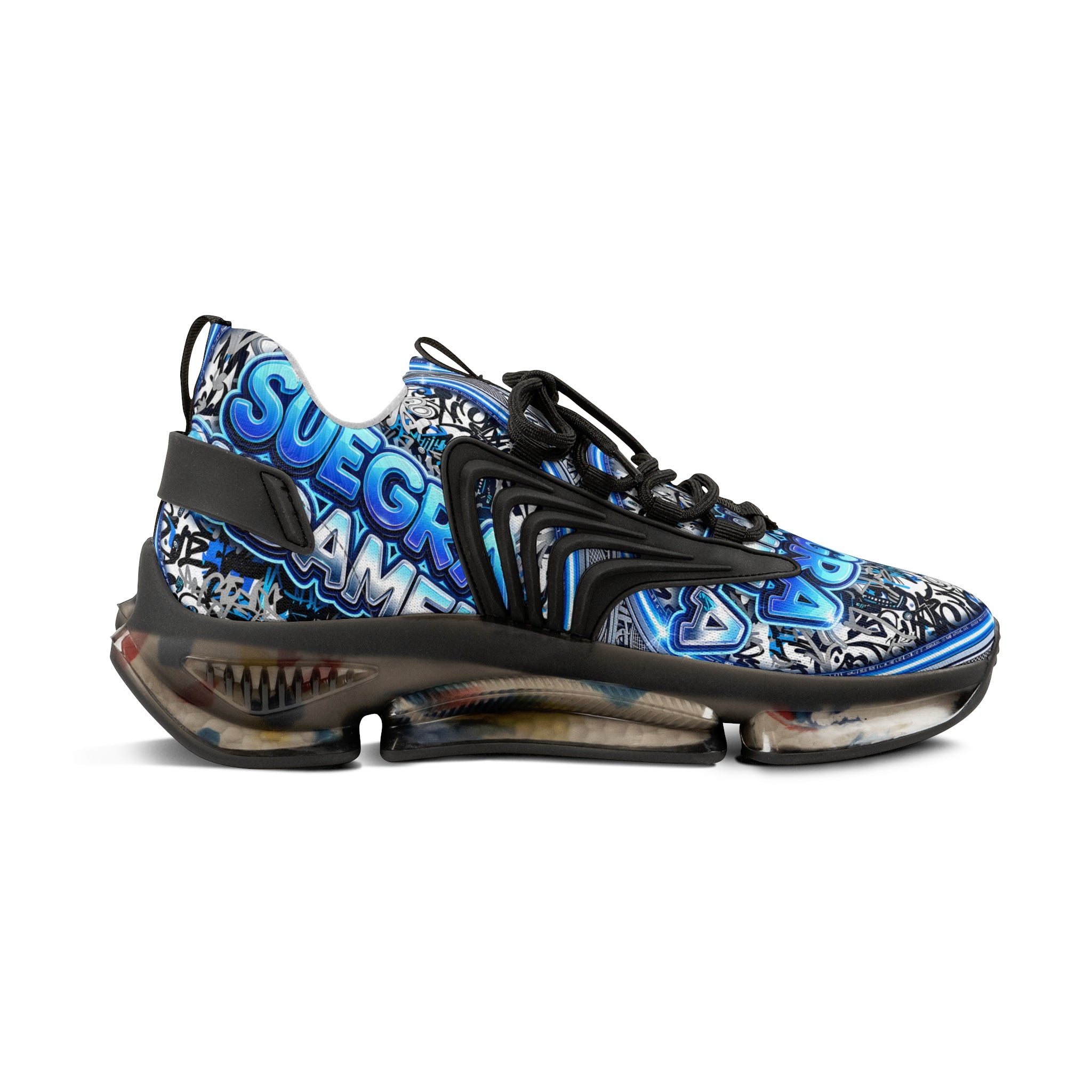Mesh Sneakers — Blue 'SUEGRA CUIDAMELA' Graphic Athletic Shoes