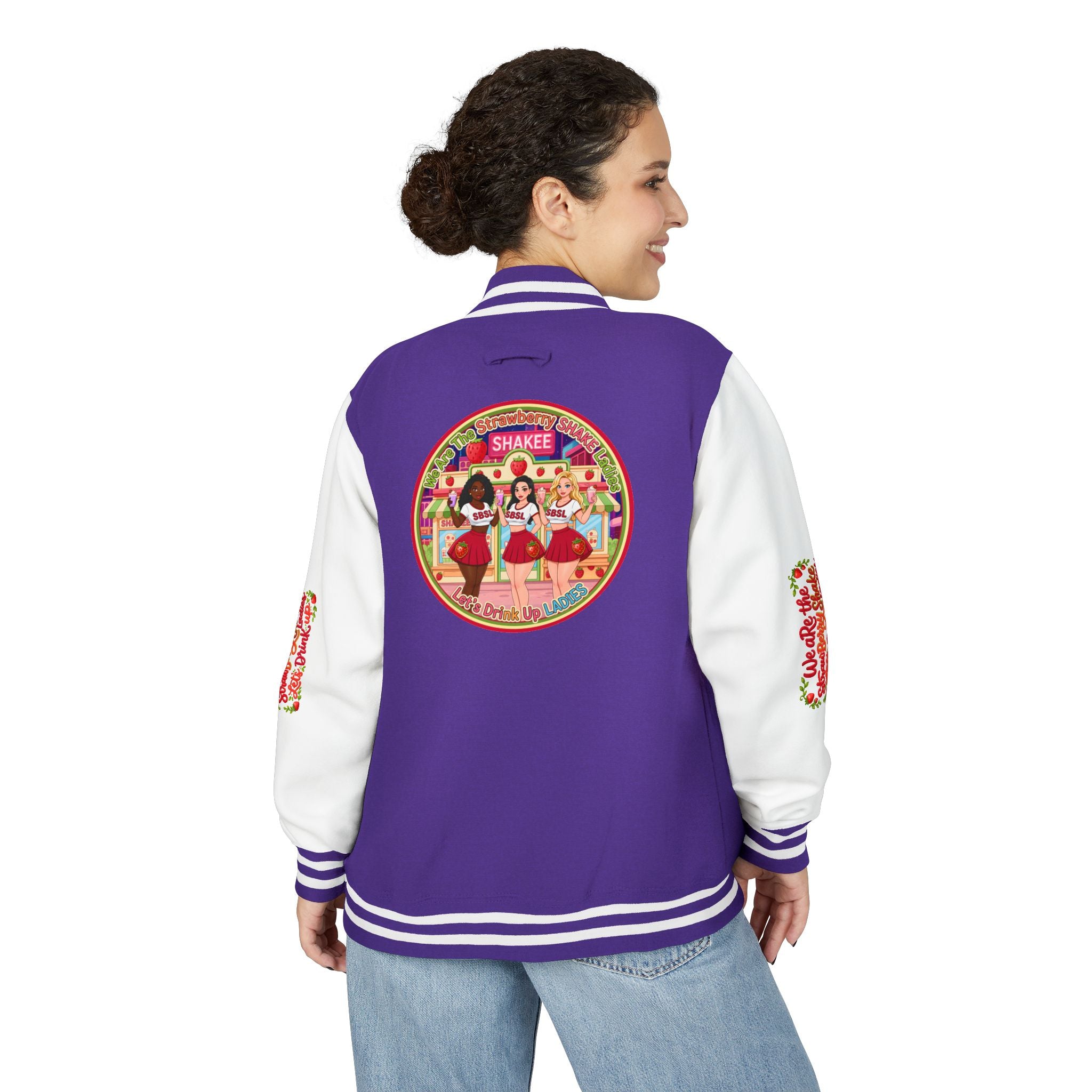 Letterman Jacket — " We Are The Strawberry Shake Ladies " Retro 'Shakee' Strawberry Girls Varsity Jacket