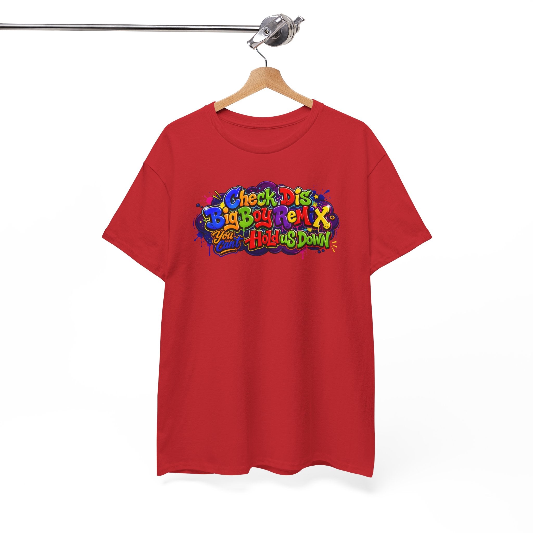 Graphic Tee — Colorful 'Check Dis Big Boy Remix' Retro Street Art T-Shirt