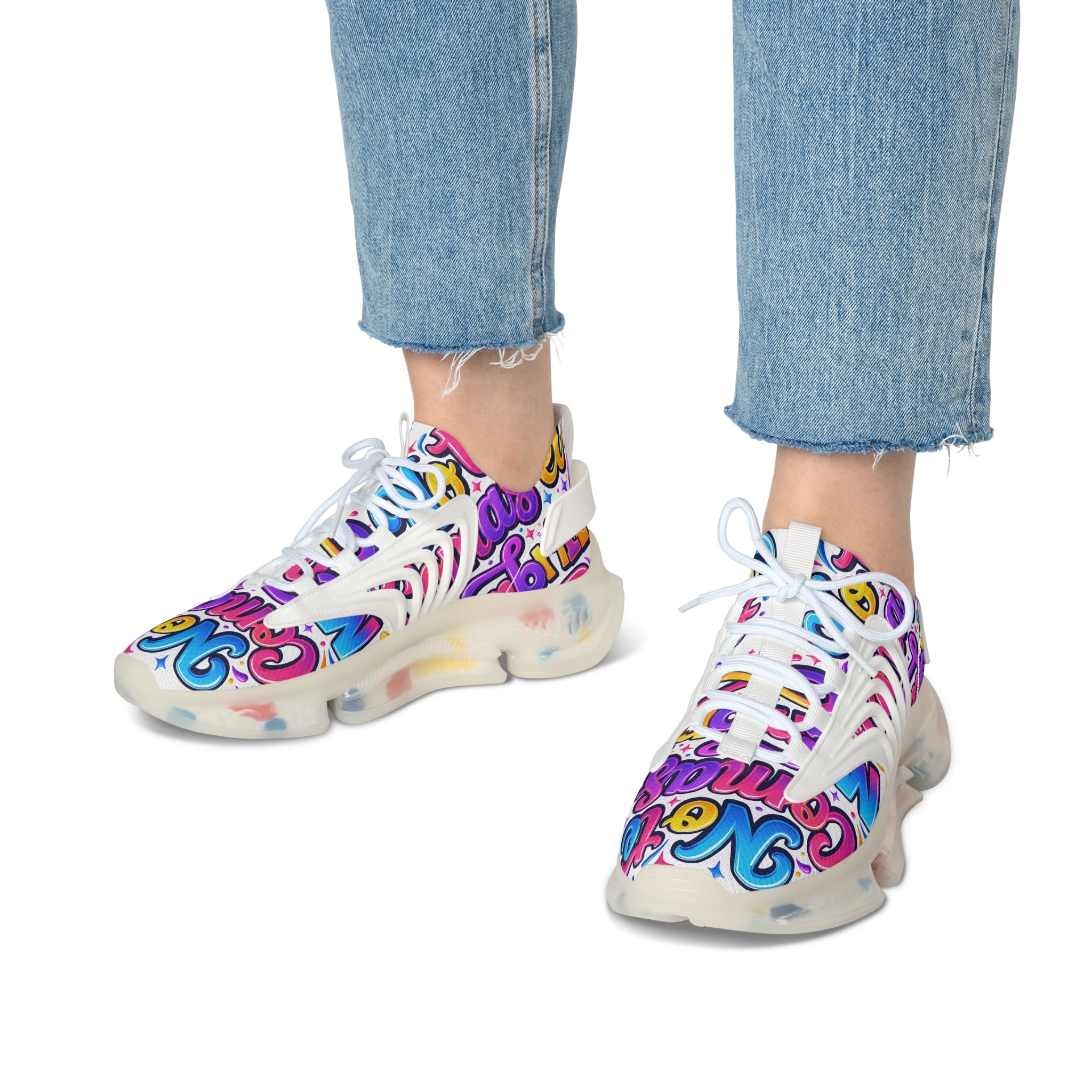 Colorful Graffiti 'No Te Comas El Membrillo" Women's Mesh Sneakers — Funky Streetwear Trainer