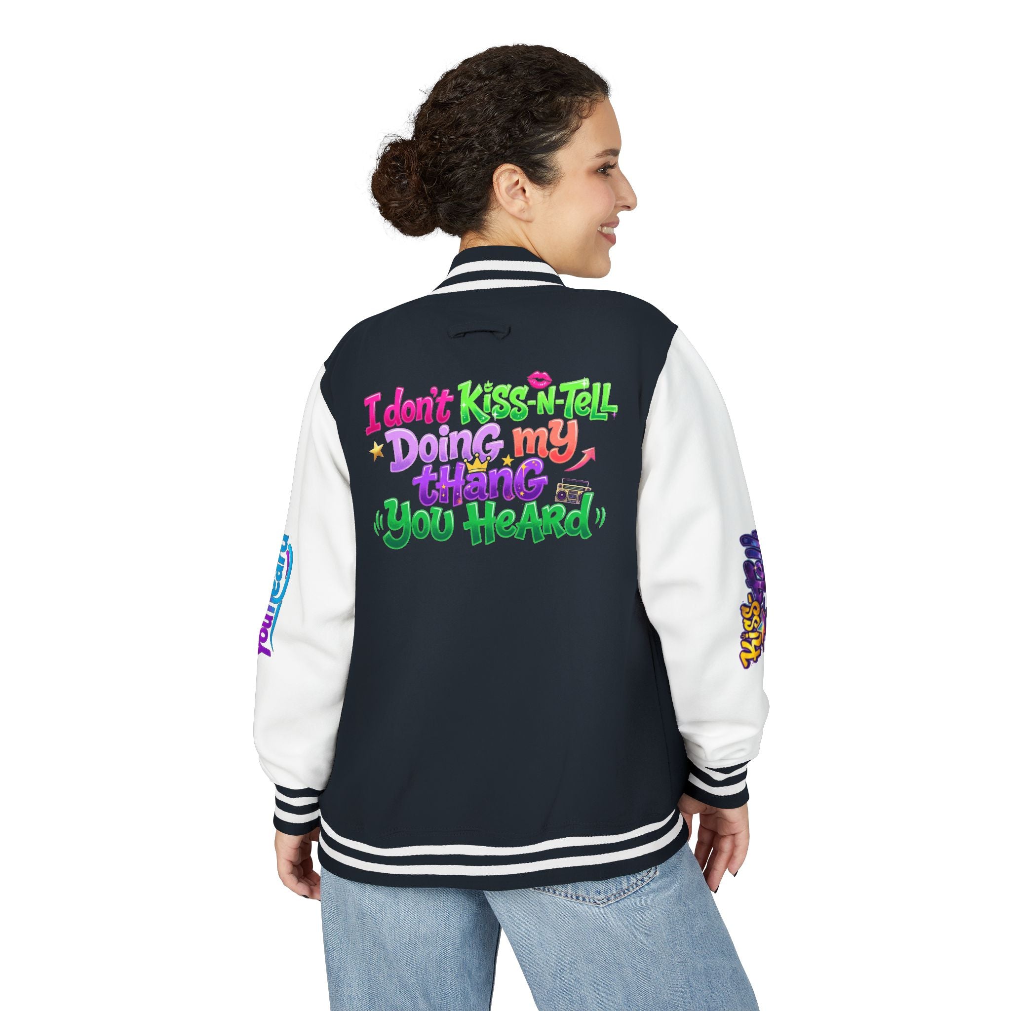 Letterman Jacket — "I Don't Kiss-N-Tell, Doing My Thang You Heard" Colorful Streetwear