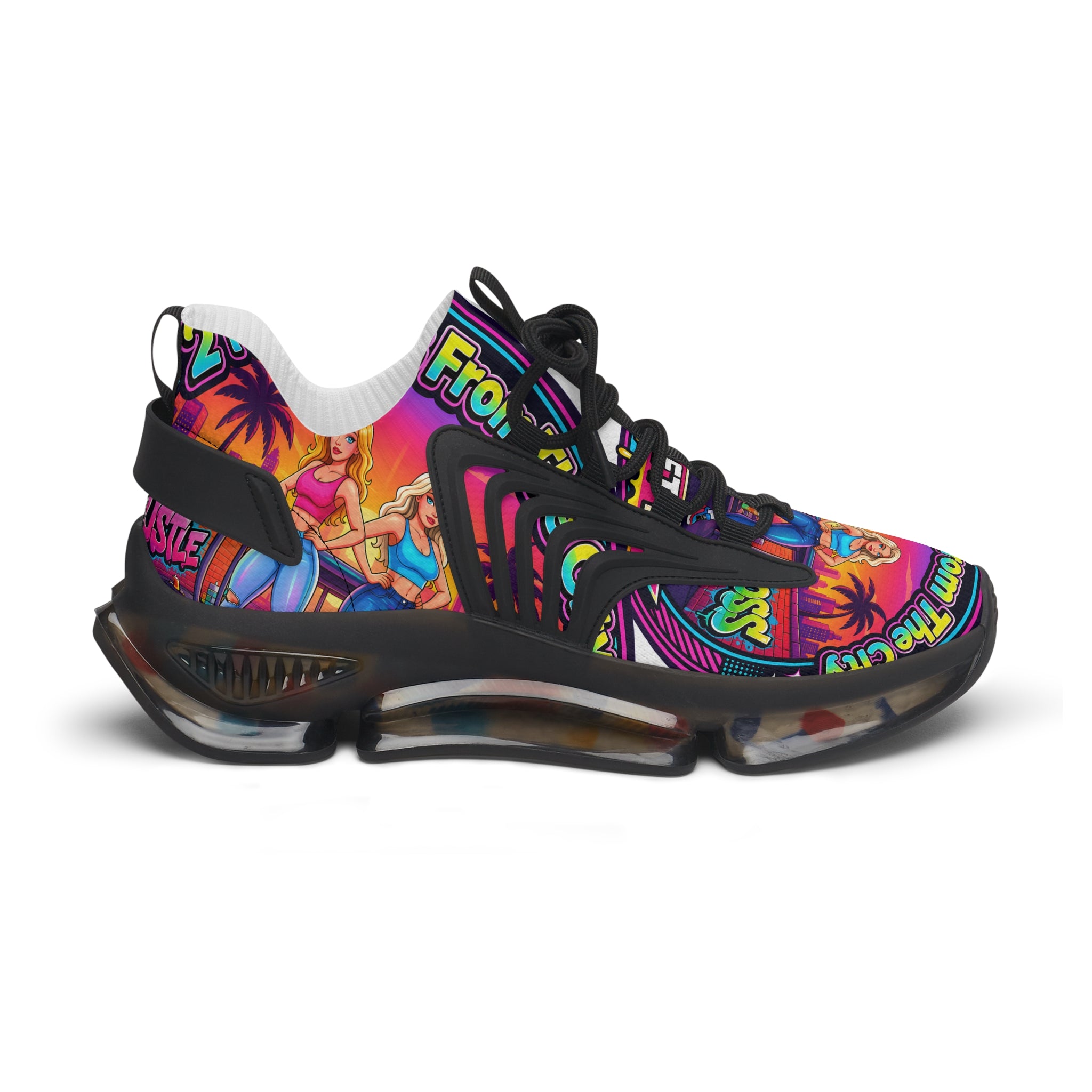 Mesh Sneakers — Colorful 'Girls From The City' Graphic Athletic Shoes