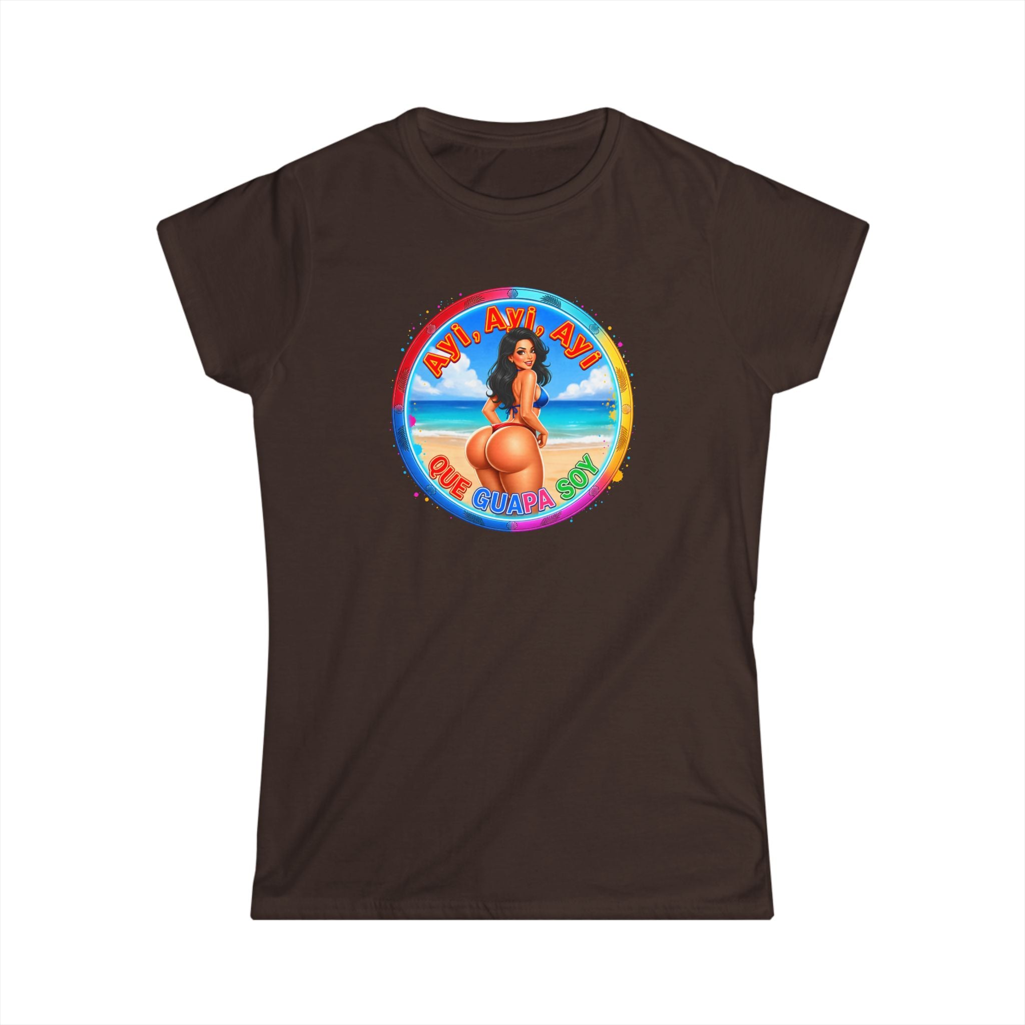 Women's Tee - Retro Beach Bikini Graphic "Ayi Ayi Ayi Que Guapa Soy"
