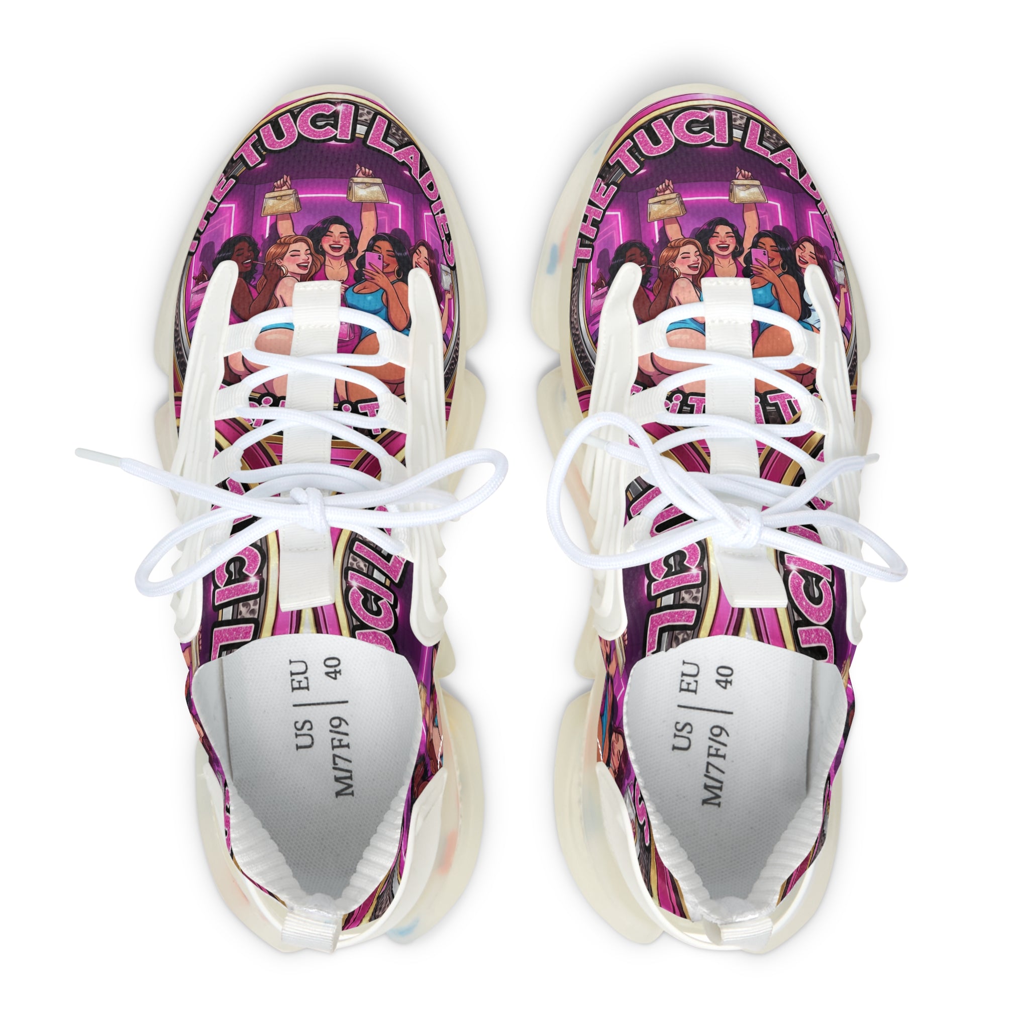 Mesh Sneakers —" The Tuci Ladies " Retro Pink Disco Club Graphic Women's Athletic Shoes