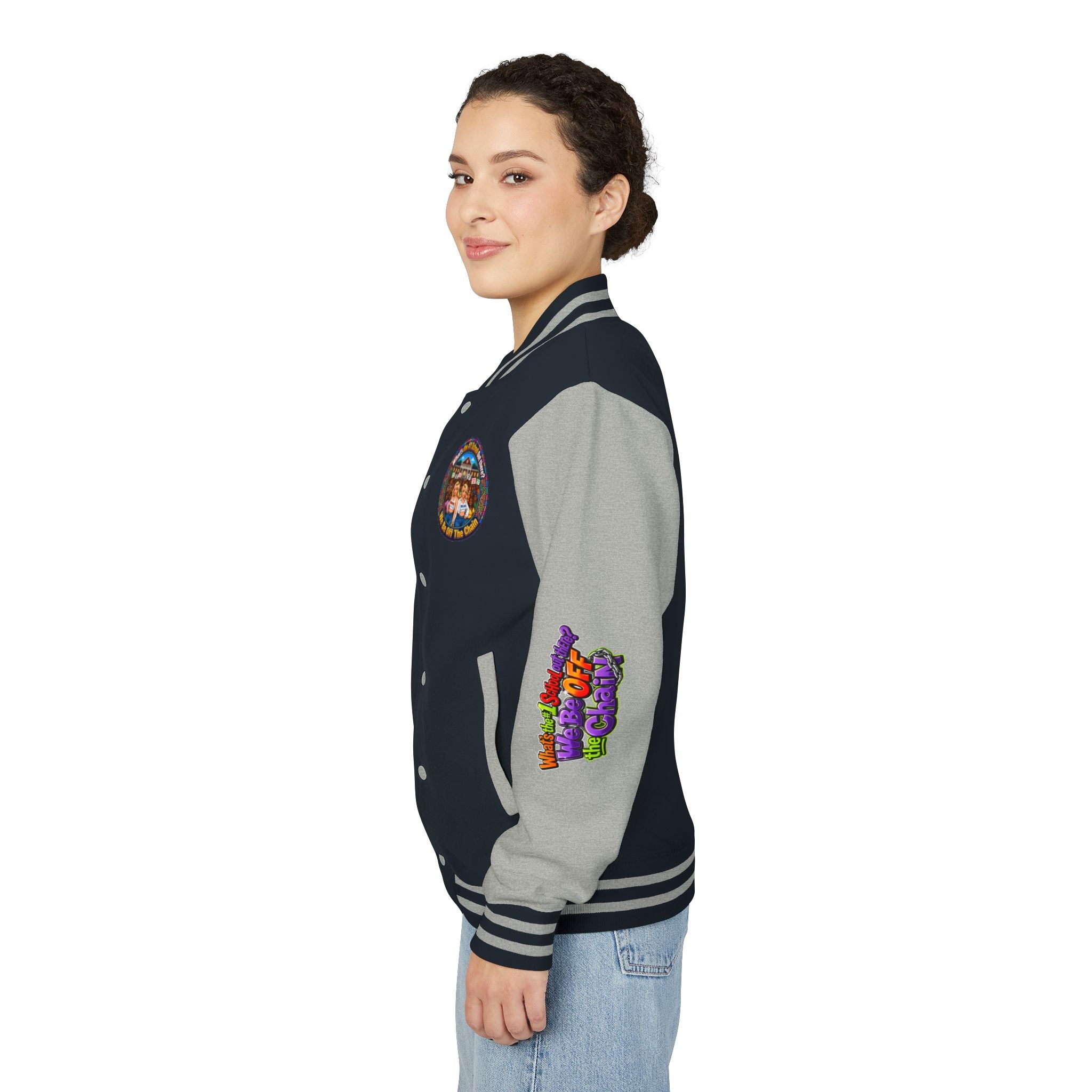 Letterman Jacket — Colorful School Spirit "We Be Off The Chain" Varsity Jacket