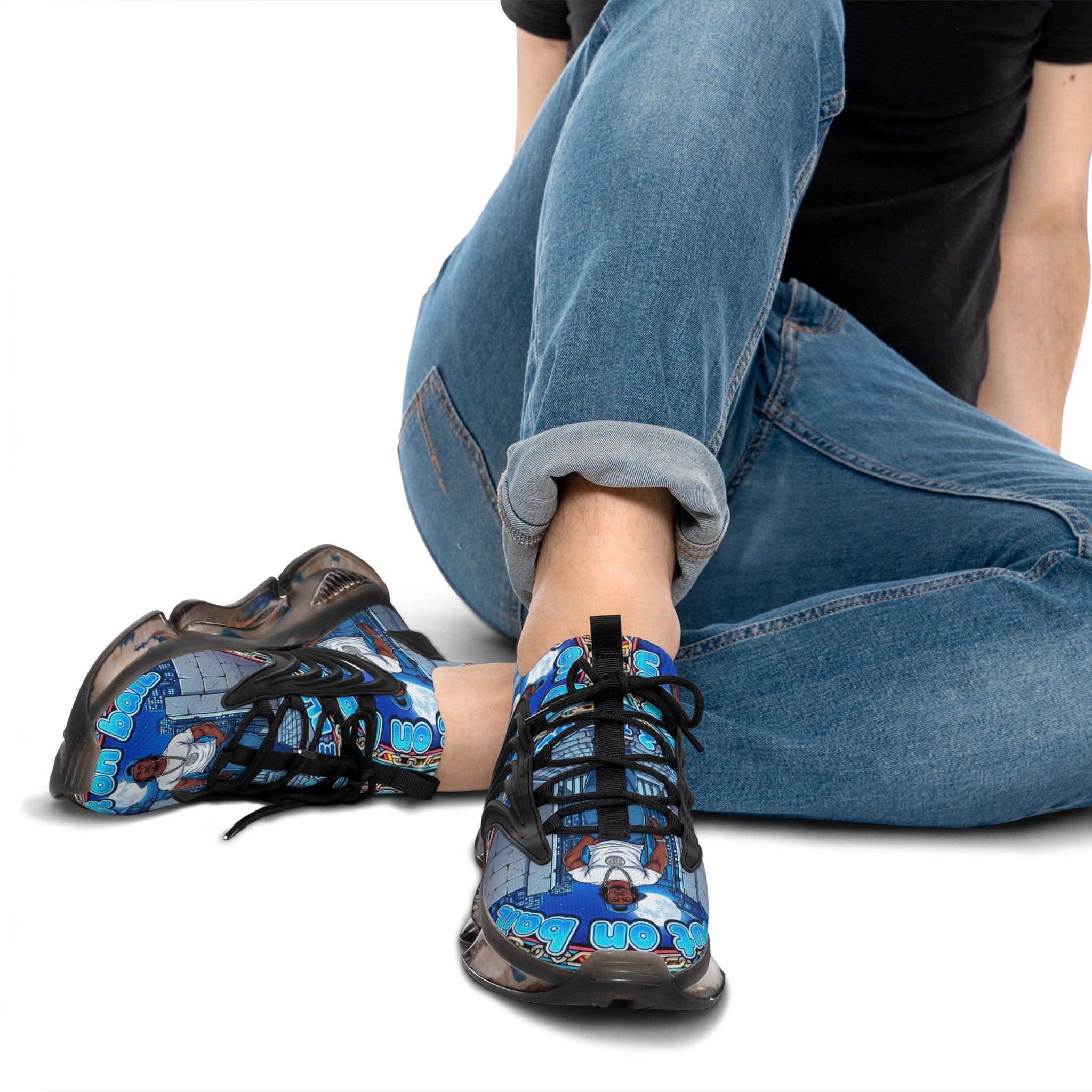 Men's Graphic Mesh Sneakers — " Out On Bail" Street Art Portrait Design