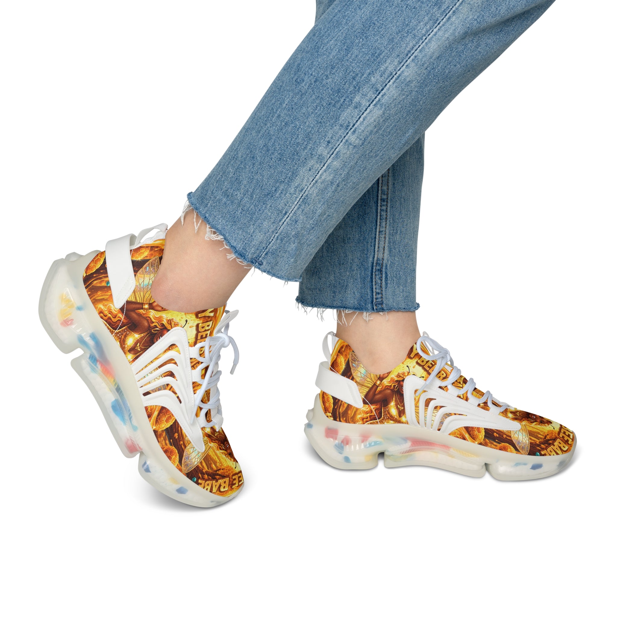 Mesh Sneakers — "Honey Bee Queen" Graphic Women’s Athletic Shoes
