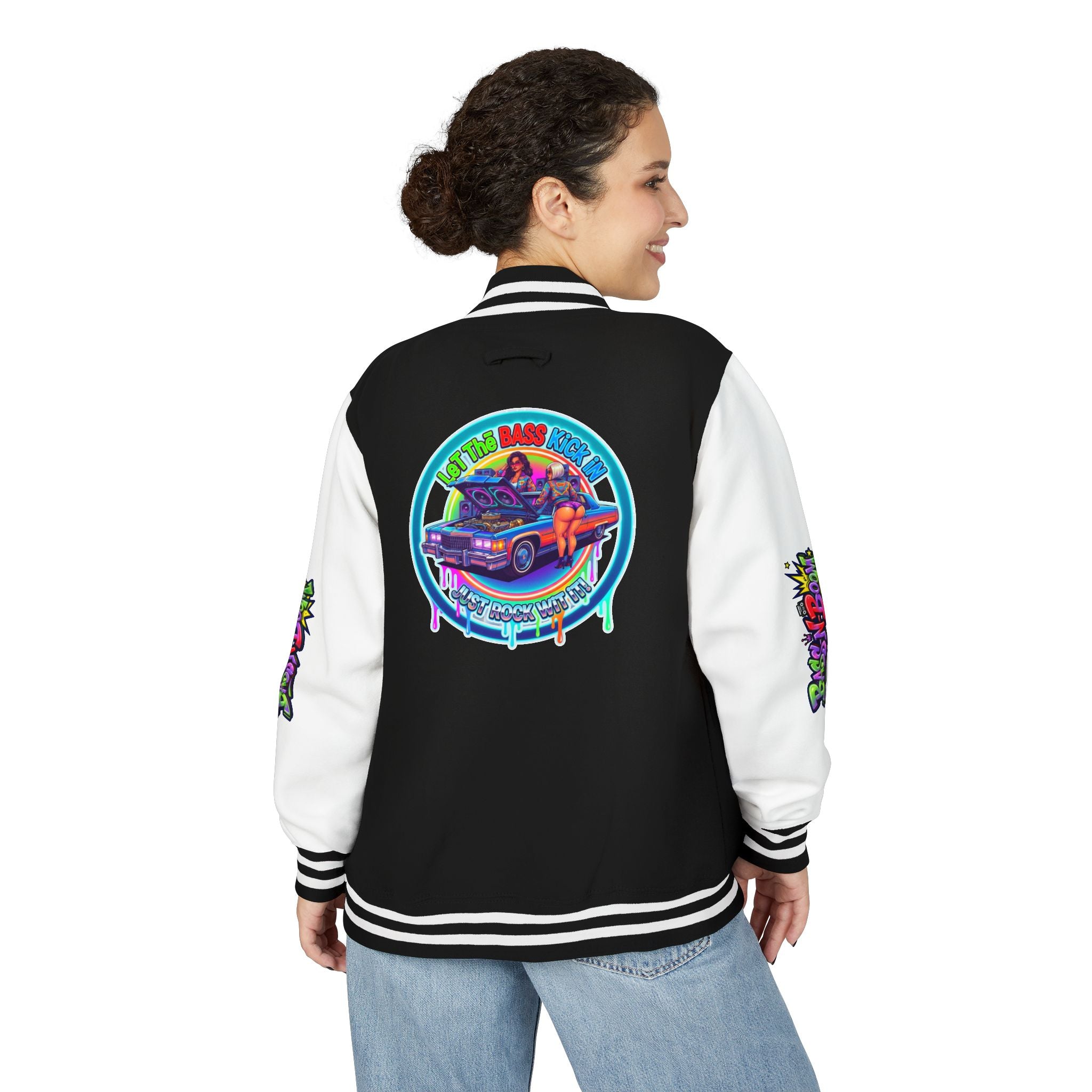 Letterman Jacket — ' Let The Bass Kick In' Retro Lowrider Crew Graphic