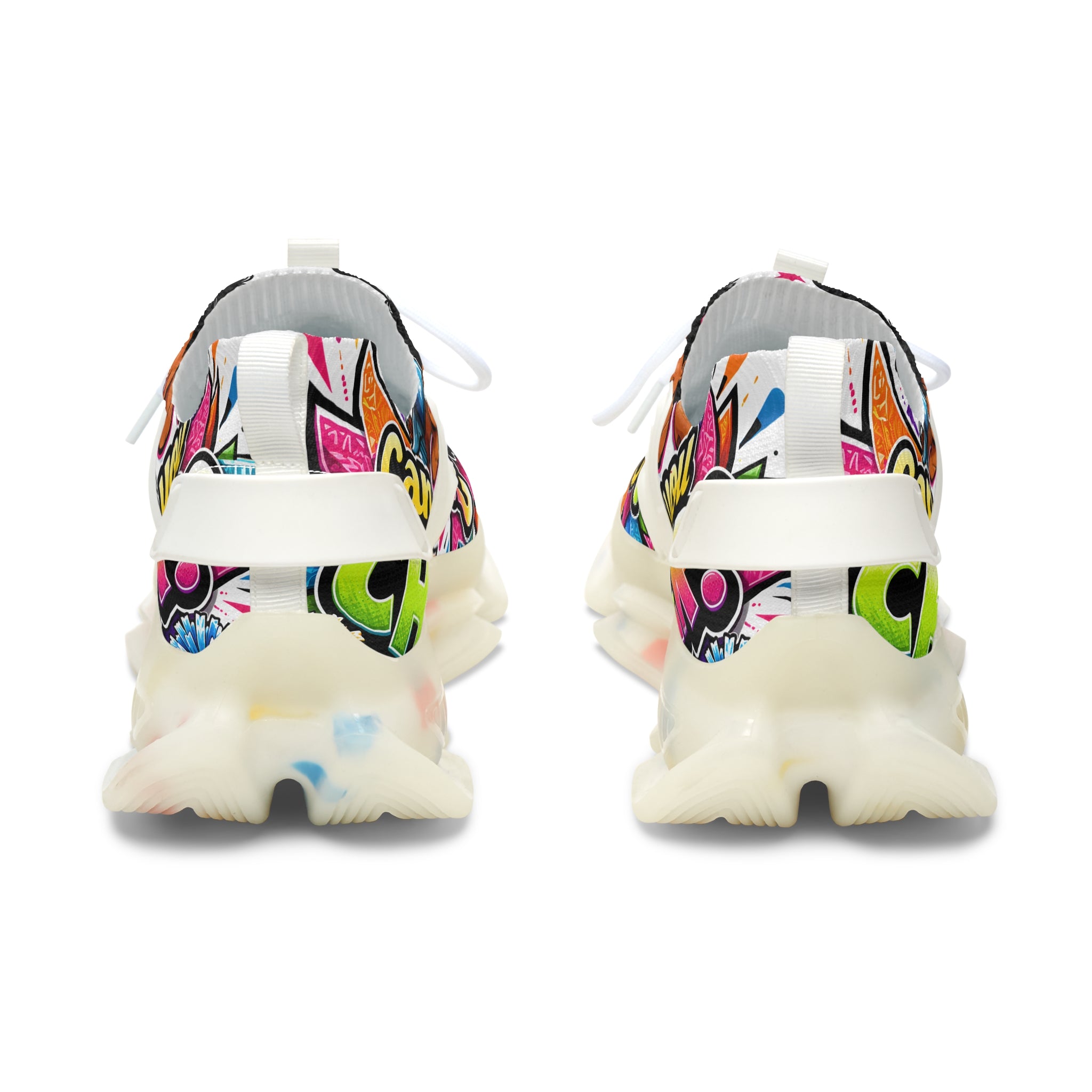 Women's Mesh Sneakers — Colorful Pop Art 'Can You Cheer?' Graphic Athletic Shoes