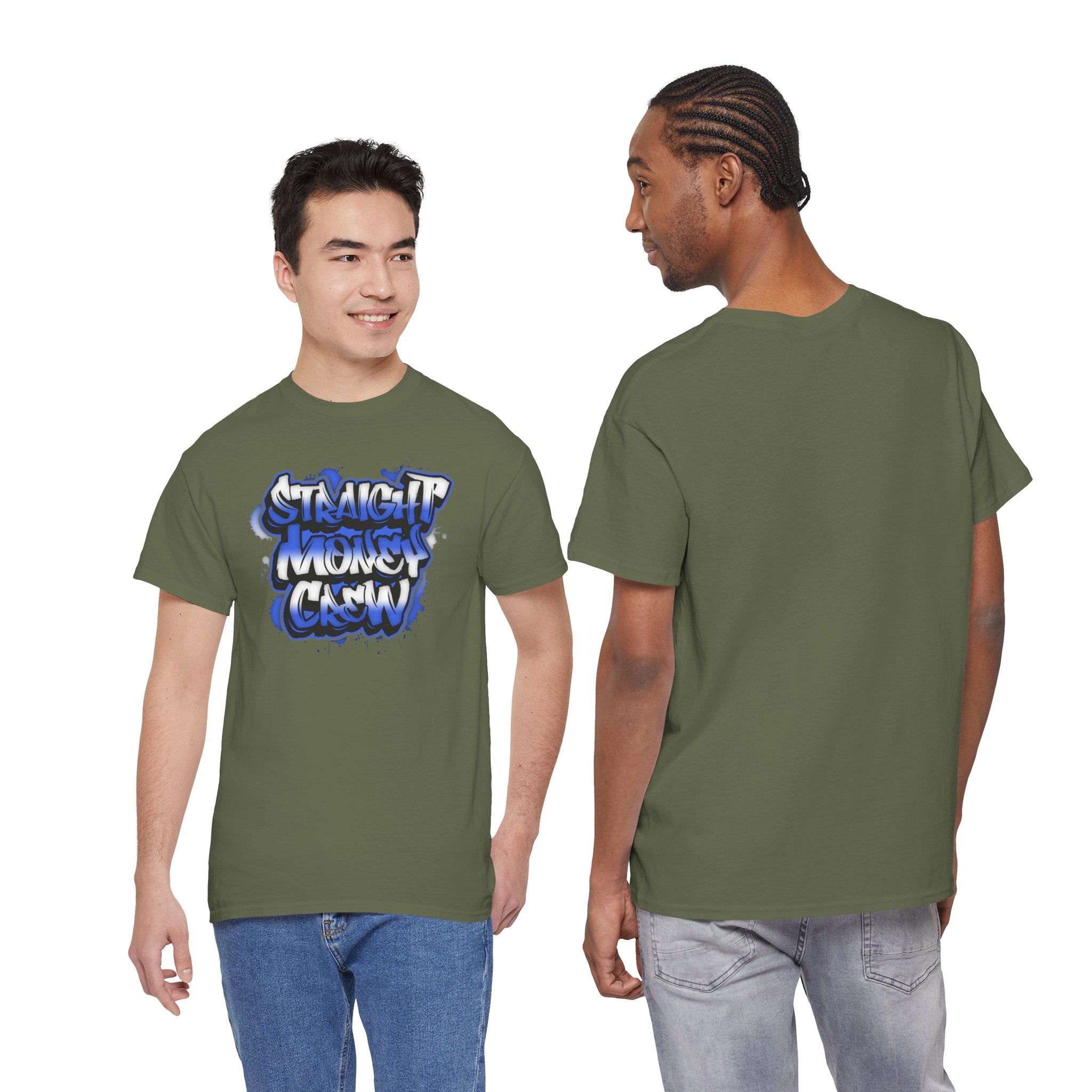 T-Shirt — "Stackin' Money Crew" Blue Graffiti Graphic Tee