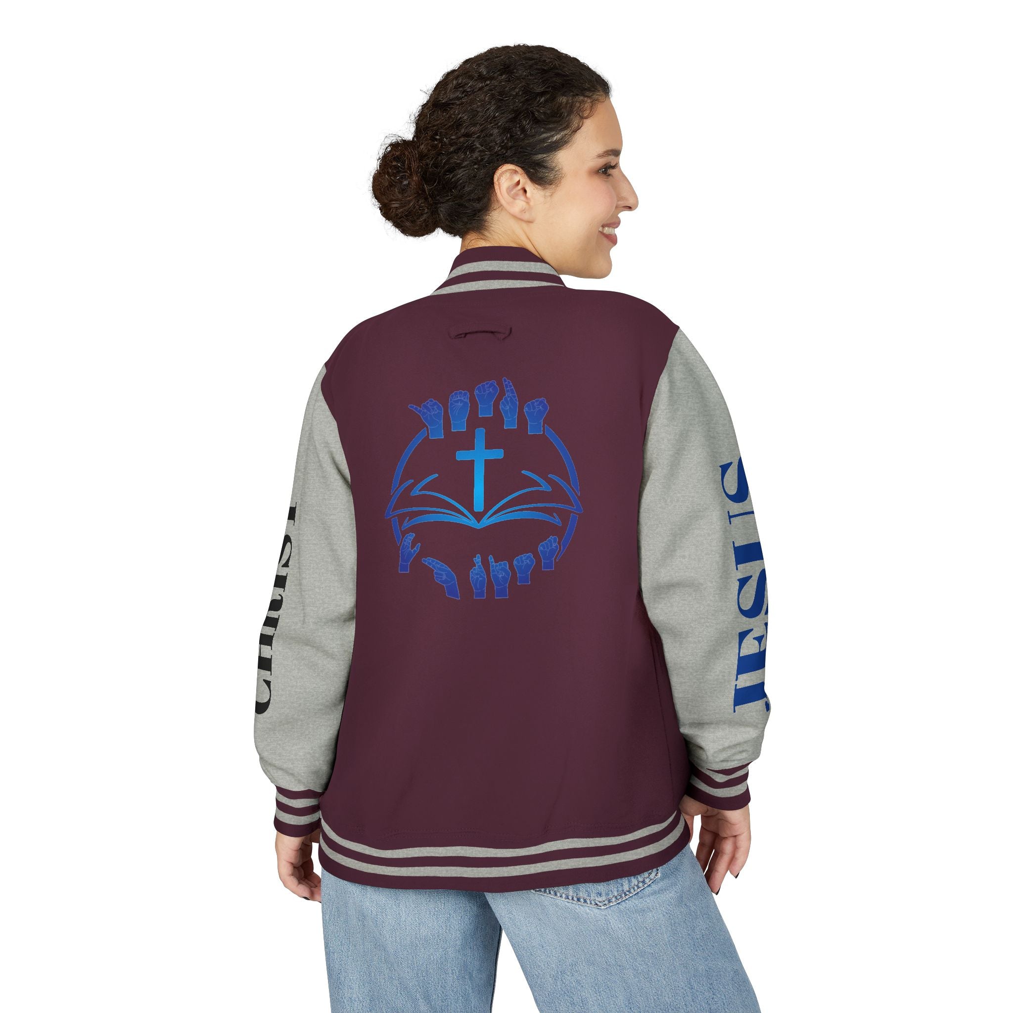 Christian Cross Letterman Jacket — Faith Crewneck Varsity Jacket