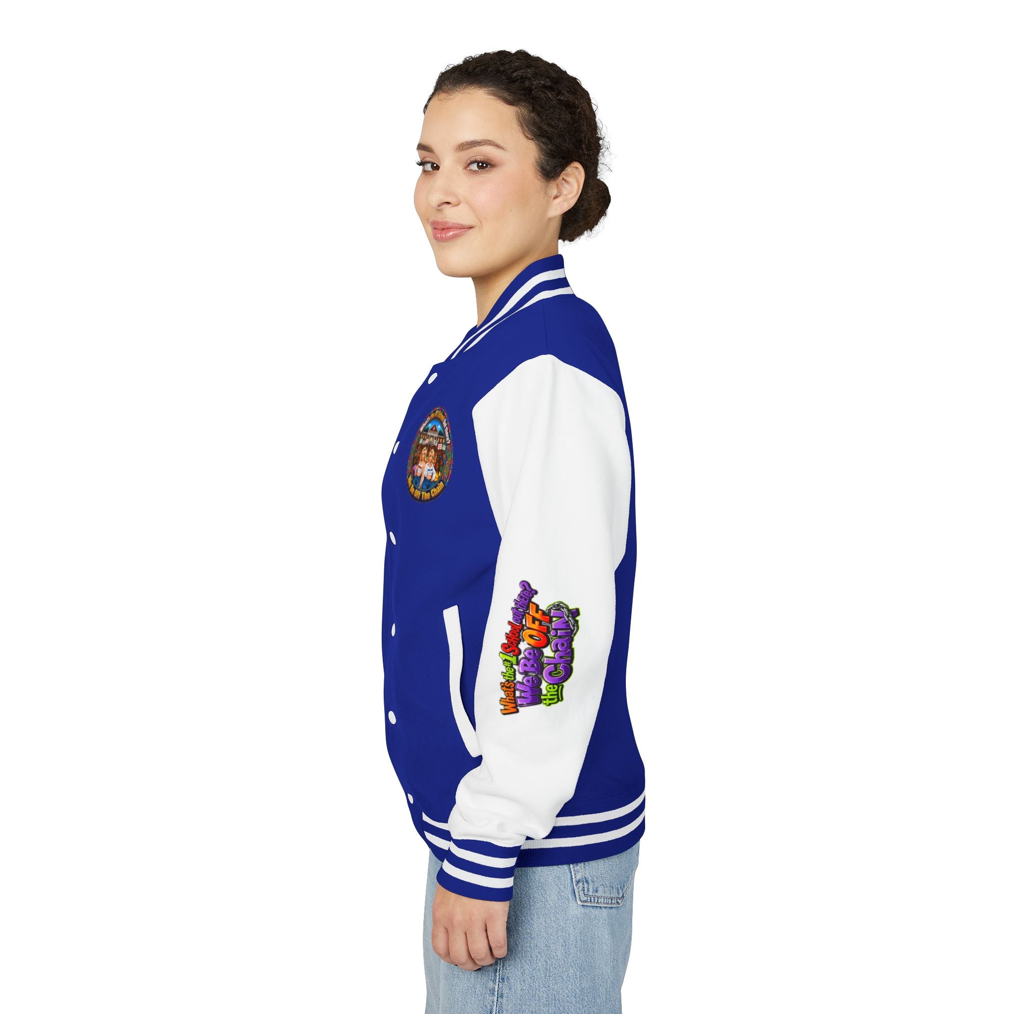 Letterman Jacket — Colorful School Spirit "We Be Off The Chain" Varsity Jacket