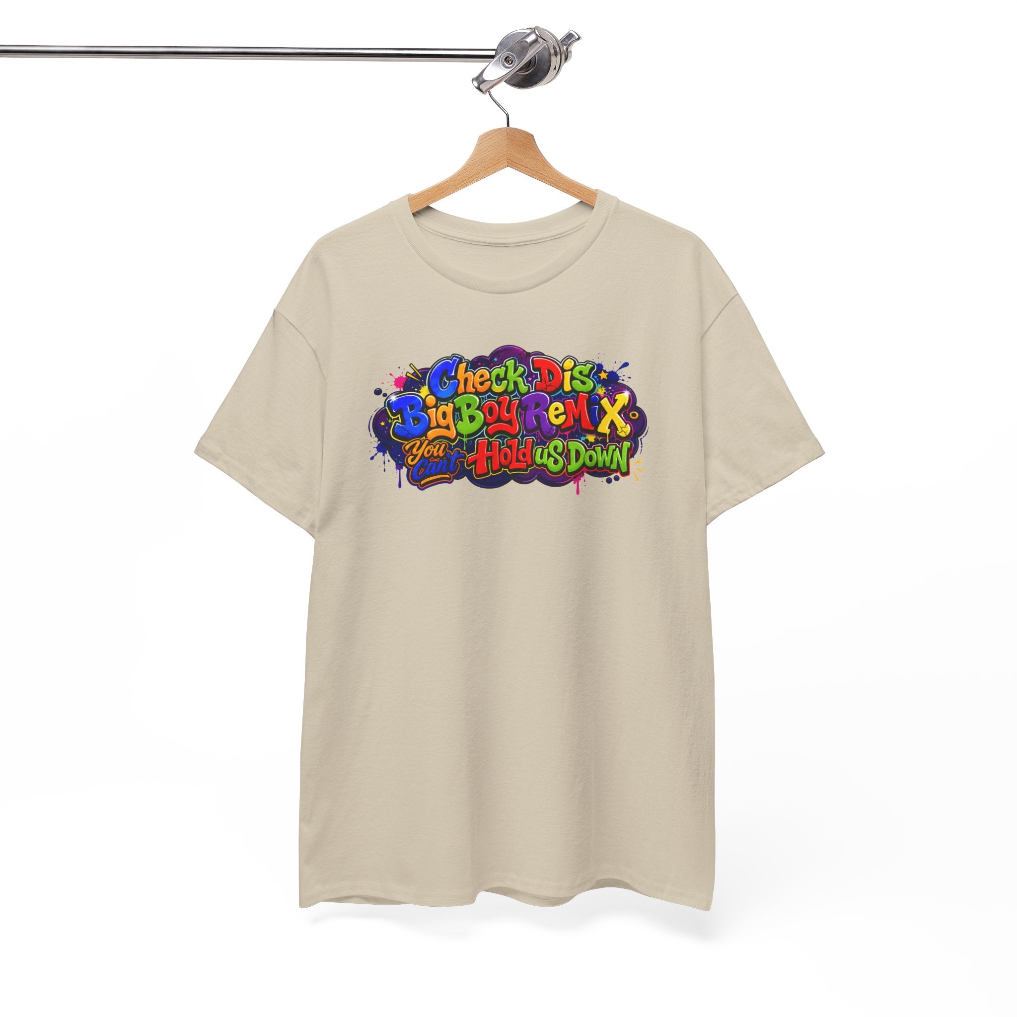 Graphic Tee — Colorful 'Check Dis Big Boy Remix' Retro Street Art T-Shirt