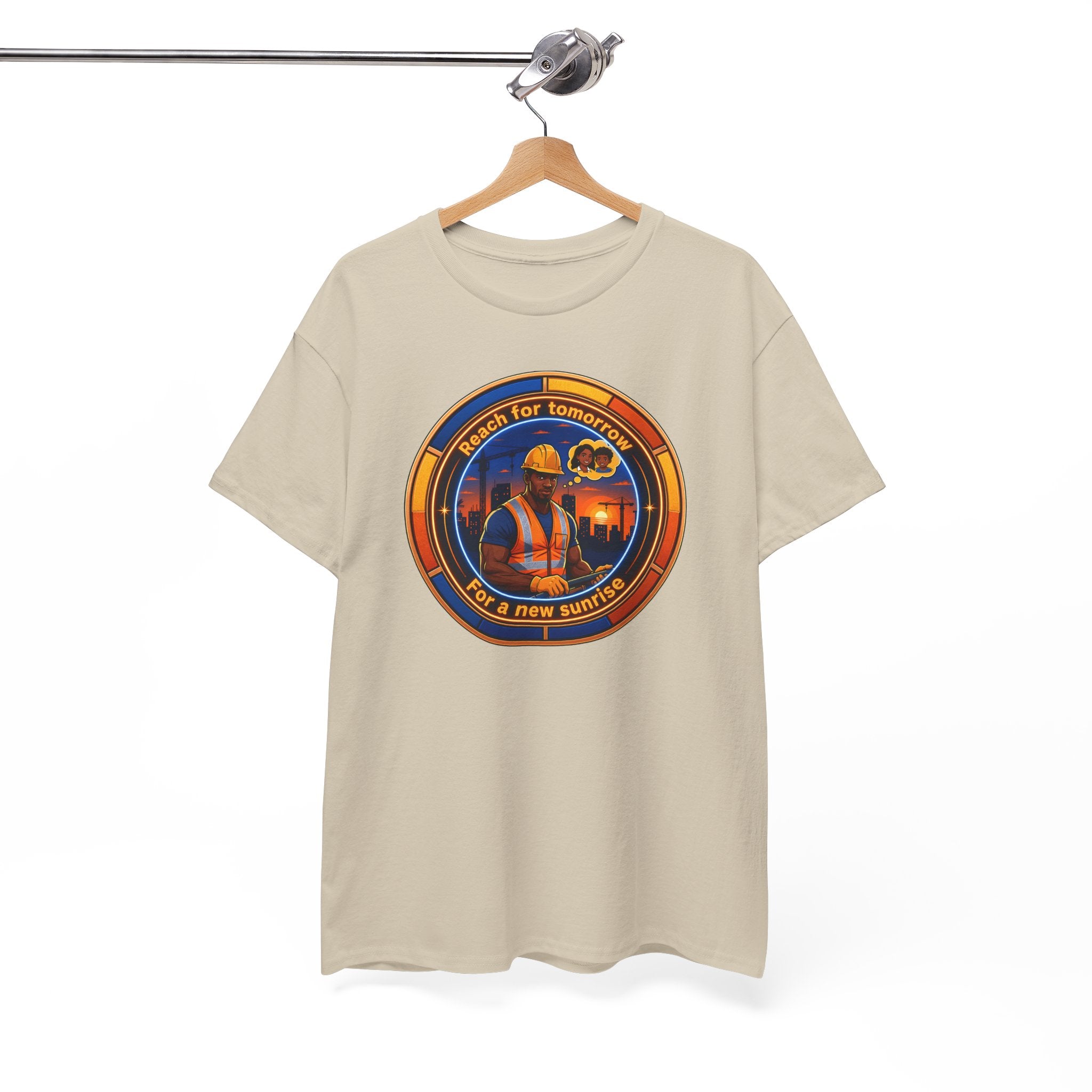 Construction Worker Sunset Tee — “Reach for Tomorrow ” Safety Crew T-Shirt