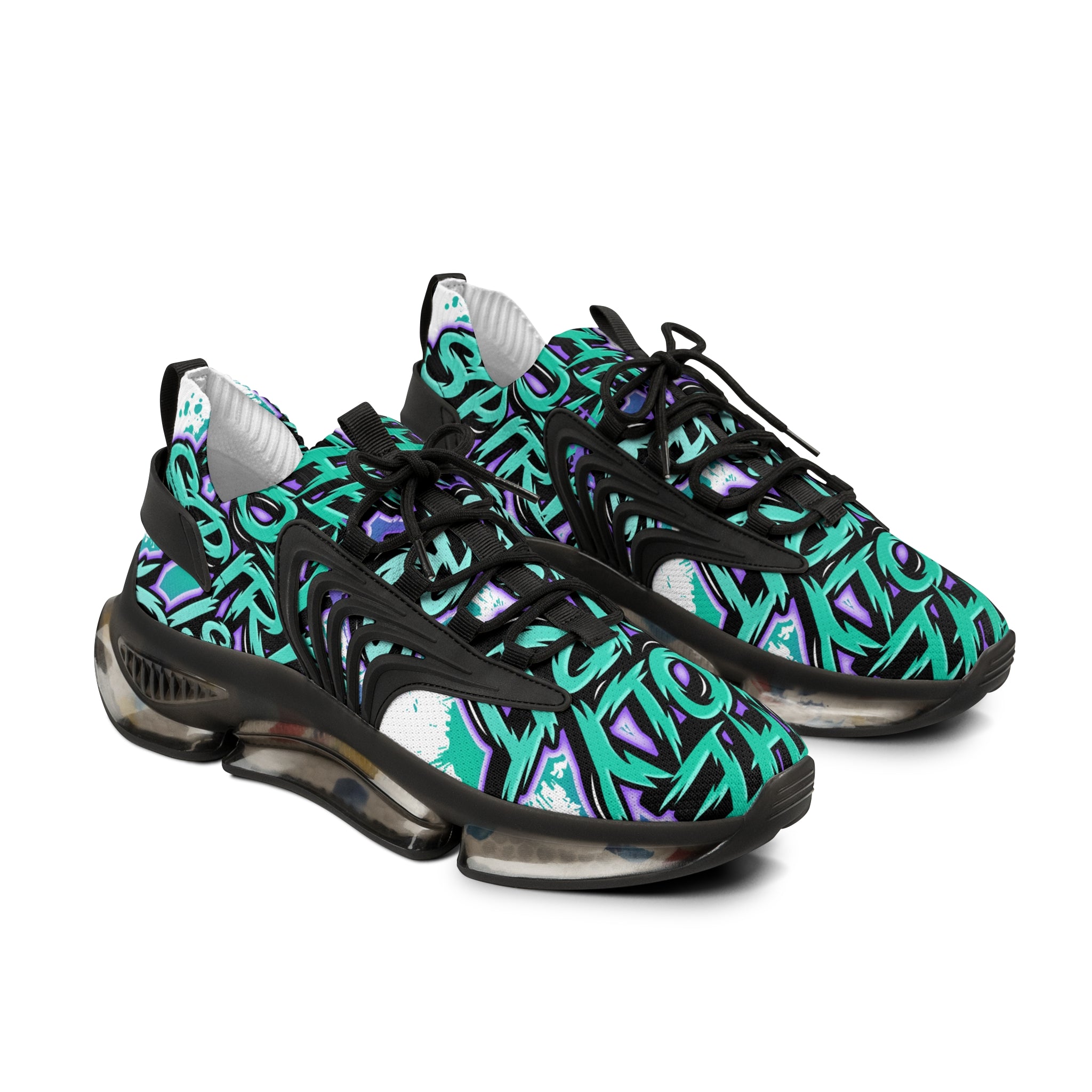 Men's Mesh Sneakers —"The Holy Spirit Is Yours'Bold Teal Graffiti Pattern Athletic Shoes