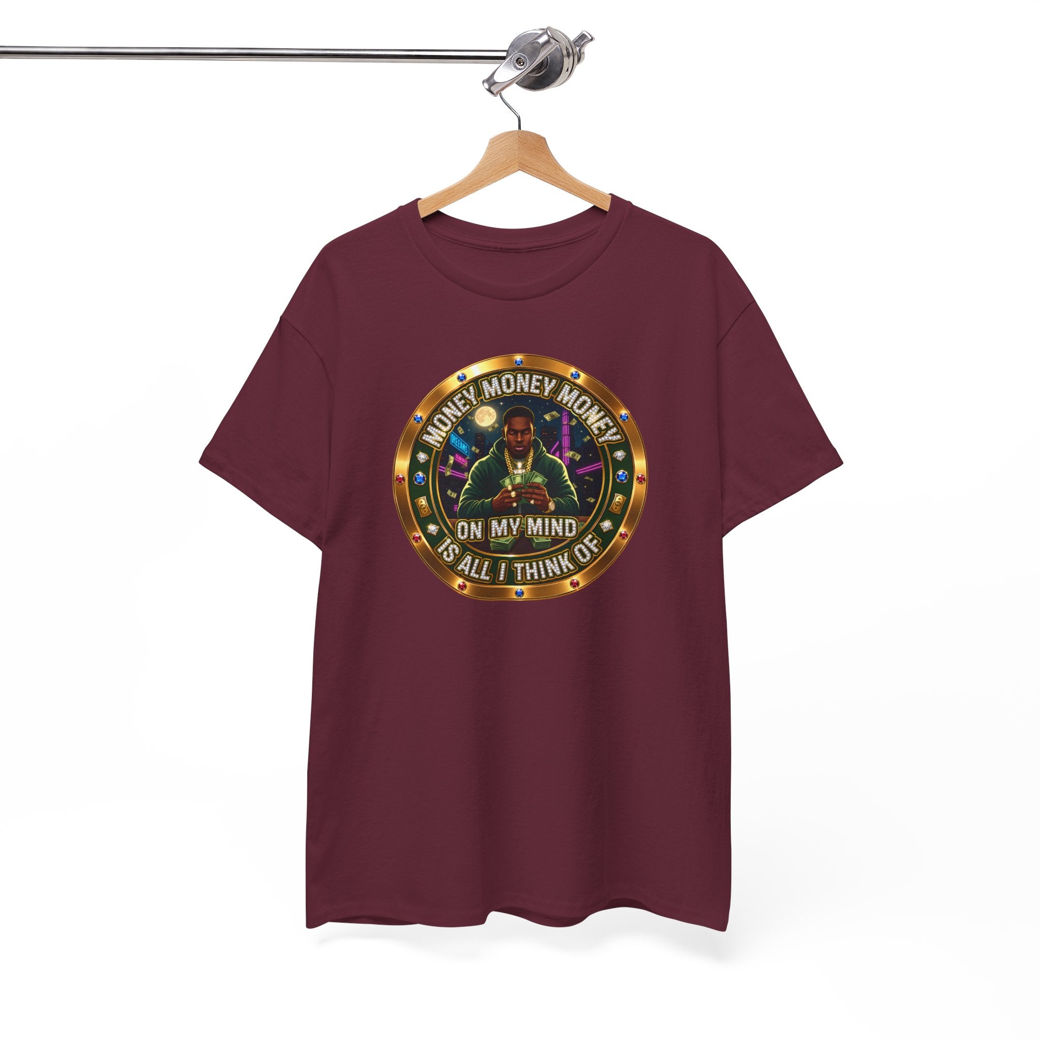 "Money On My Mind" Graphic Tee — Retro Casino Coin Design