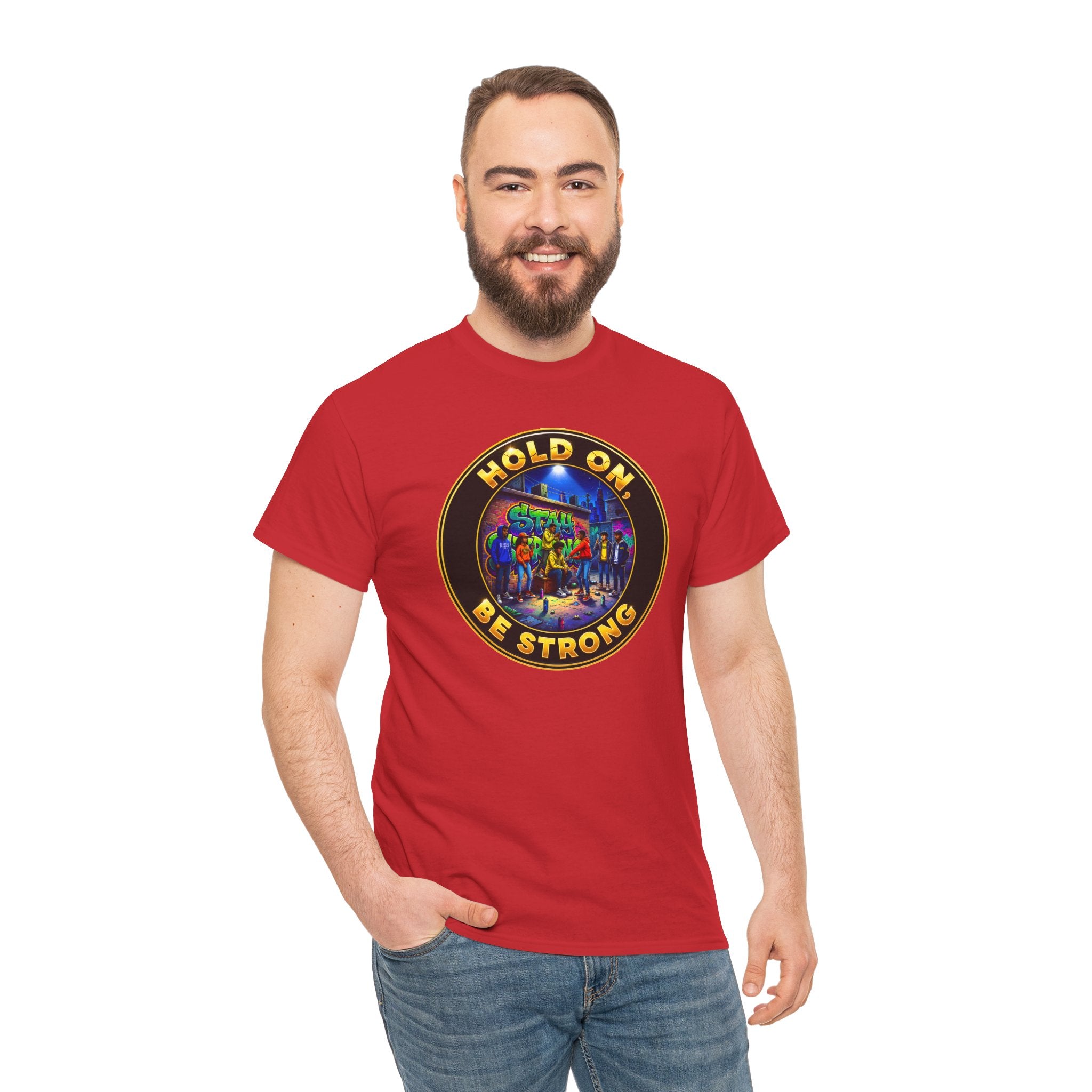 T-Shirt — 'Hold On Be Strong' Inspirational Retro Circle Graphic Tee