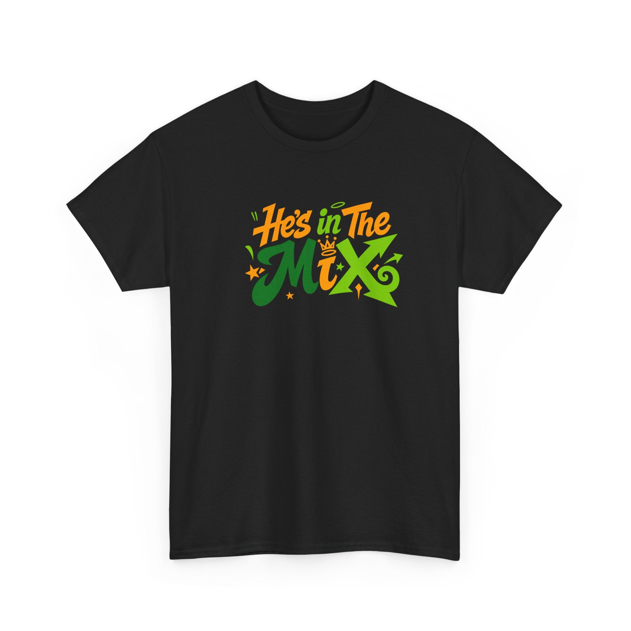 "He's in the Mix" T-Shirt — Retro Green & Orange DJ/Music Tee