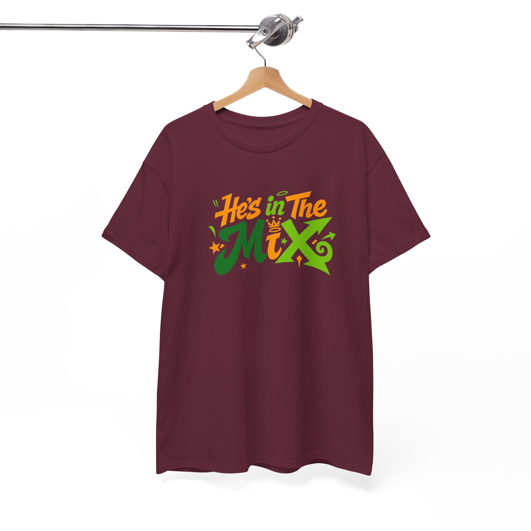"He's in the Mix" T-Shirt — Retro Green & Orange DJ/Music Tee