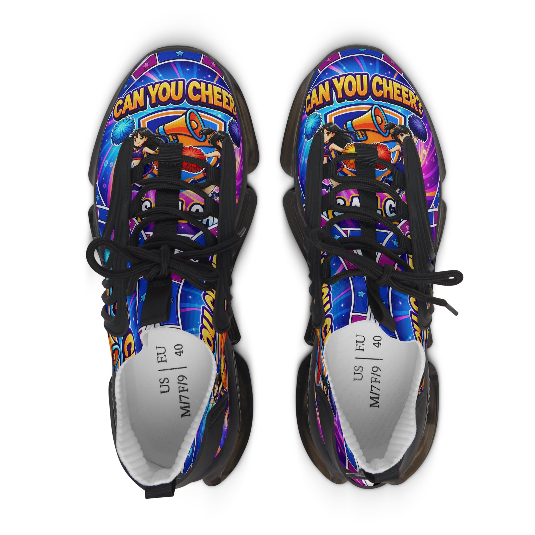 Women's Mesh Sneakers " Can You Cheer?" — Colorful Retro Graphic Athletic Shoes