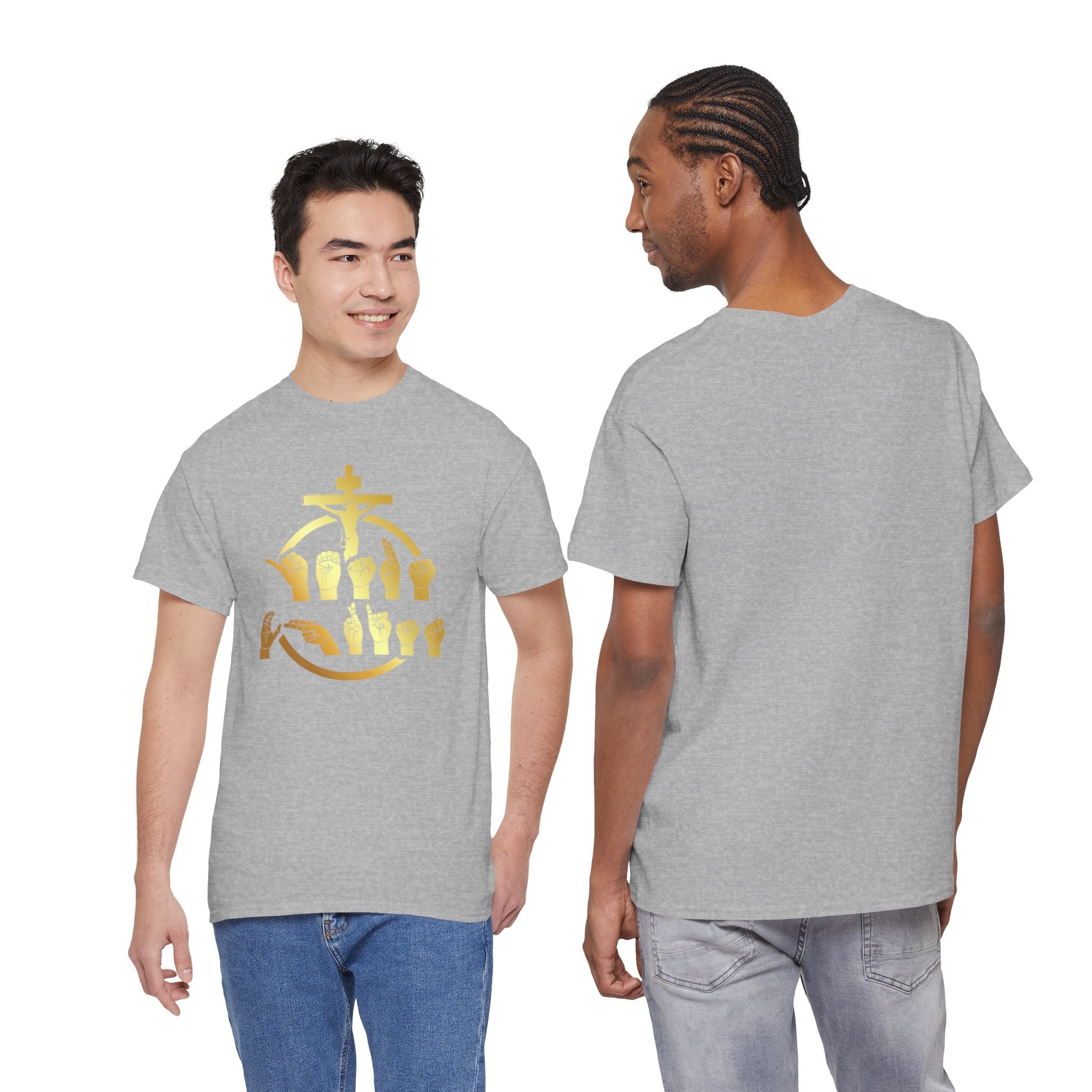 Christian Cross & Praying Hands T-Shirt — Gold Faith Design