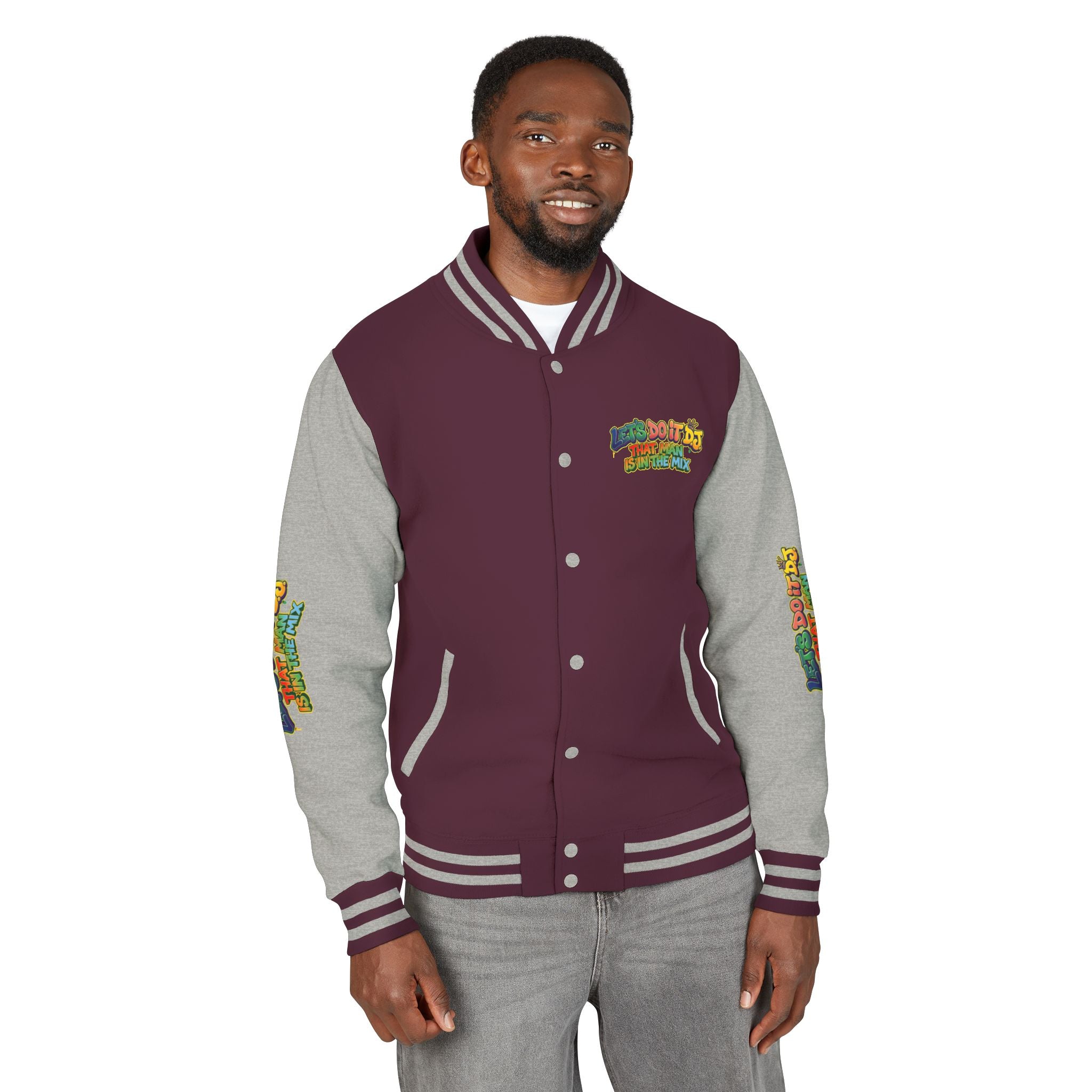 Letterman Jacket — 'Let's Do It' DJ Graphic Varsity Jacket