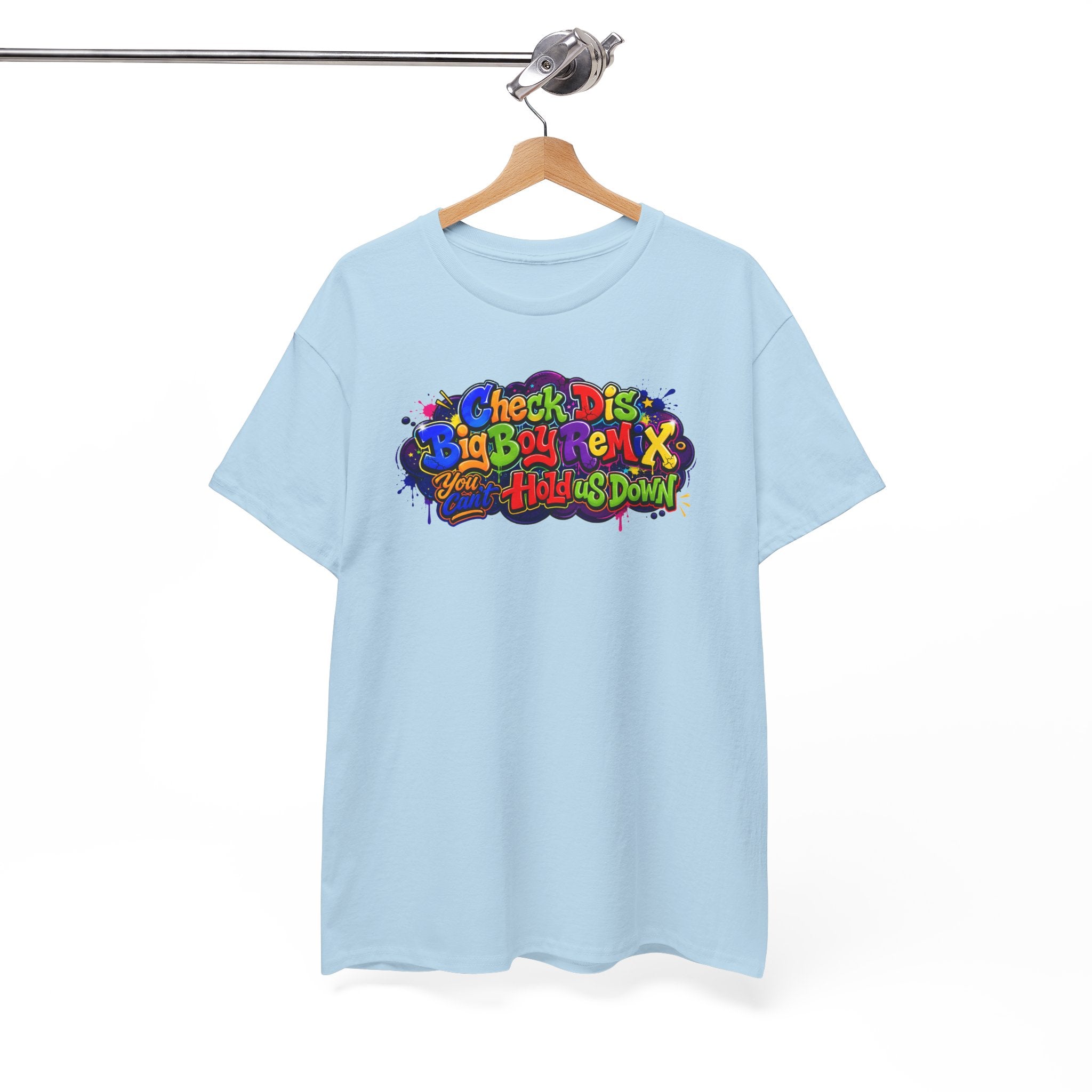 Graphic Tee — Colorful 'Check Dis Big Boy Remix' Retro Street Art T-Shirt