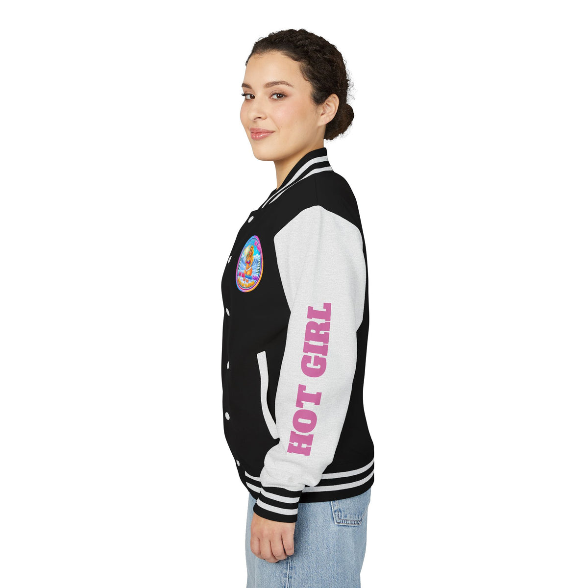Angel Pinup Letterman Jacket — "Snowcone Hot Girl " Graphic Varsity Jacket