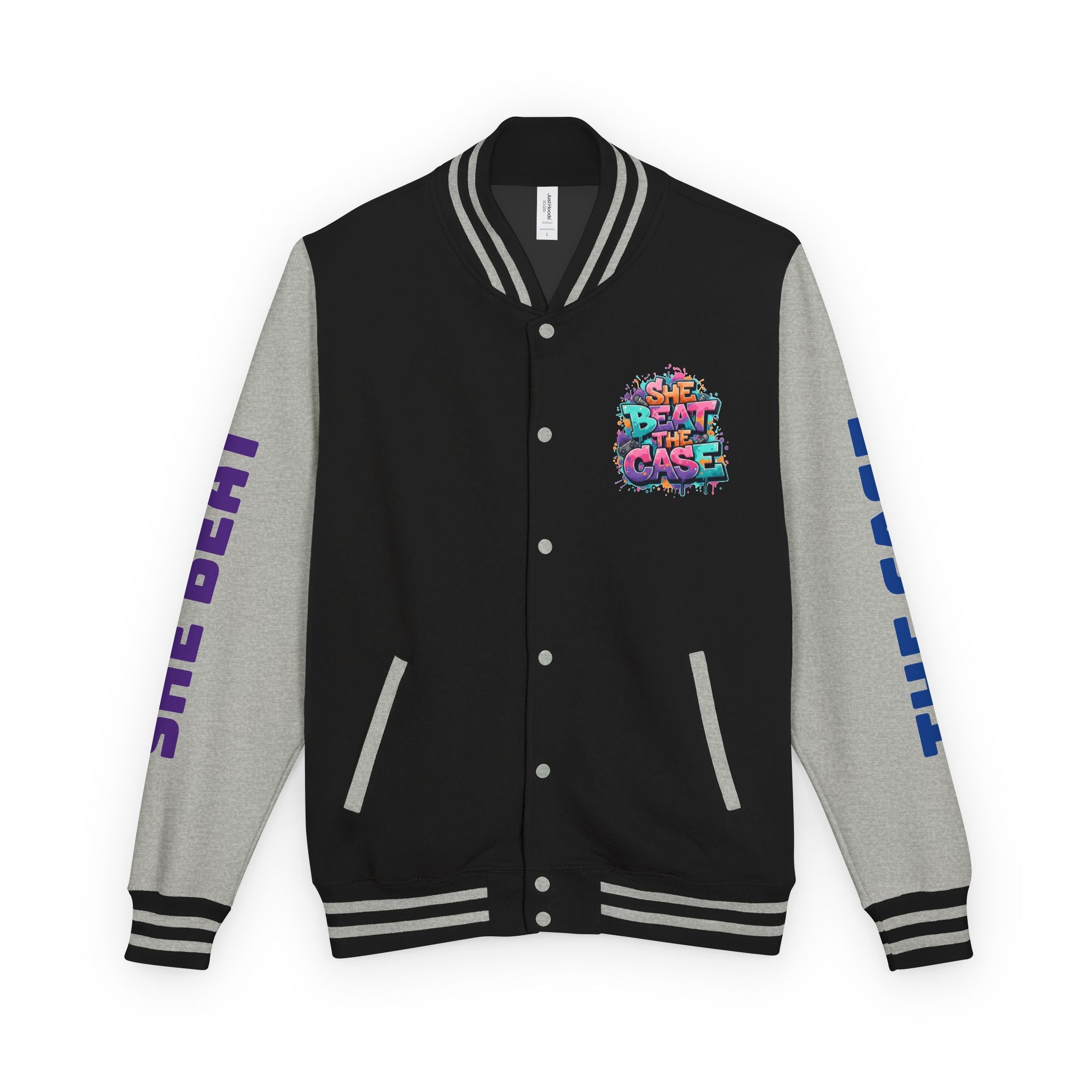 Letterman Jacket — “She Beat the Case” Colorful Graffiti Backprint