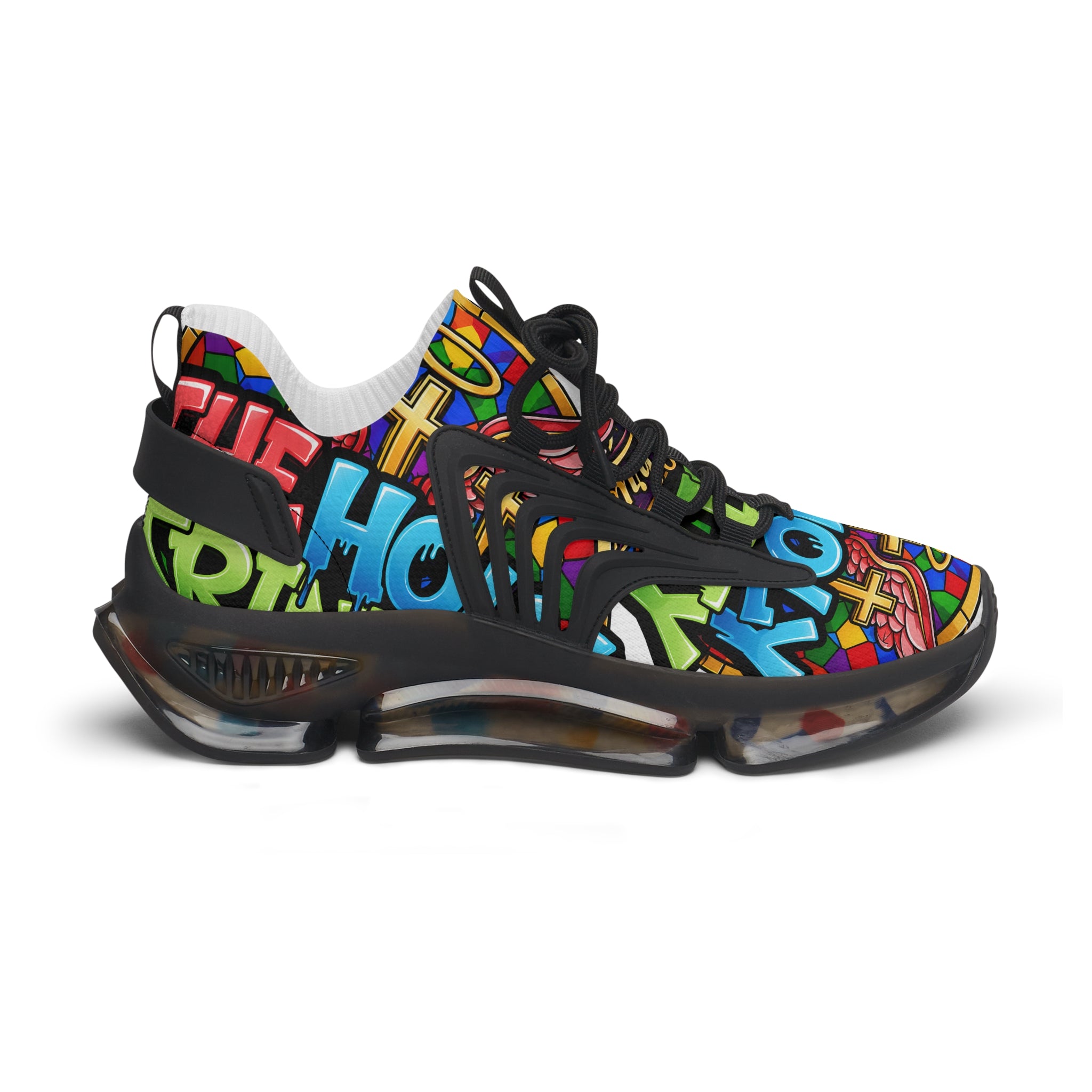 Men's Mesh Sneakers — " Holy Trinity "Colorful Graffiti Cross Design Athletic Shoes
