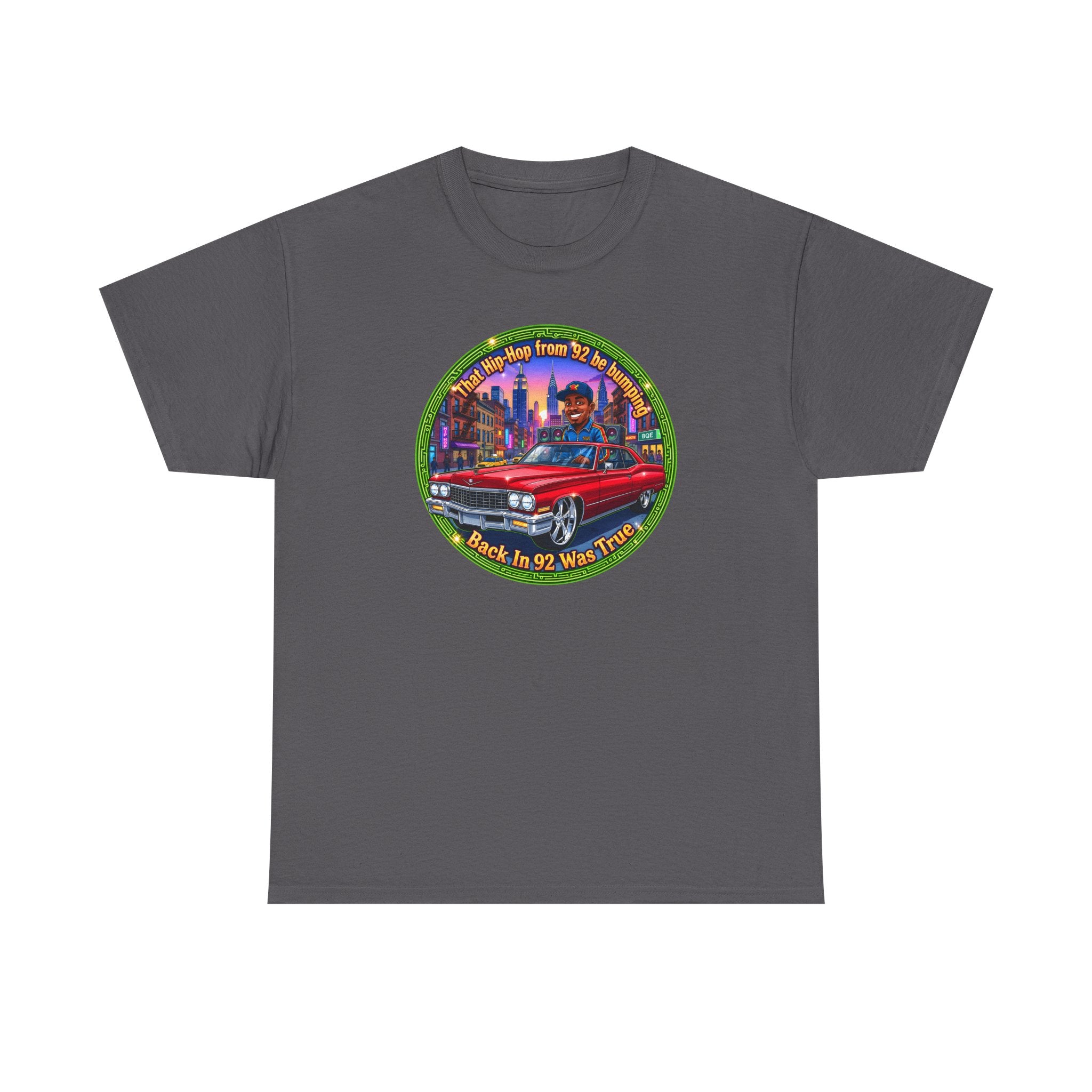 Vintage Red Convertible T-Shirt – “That Hip-hop From 92 Be Bumping" Retro City Cruise Tee