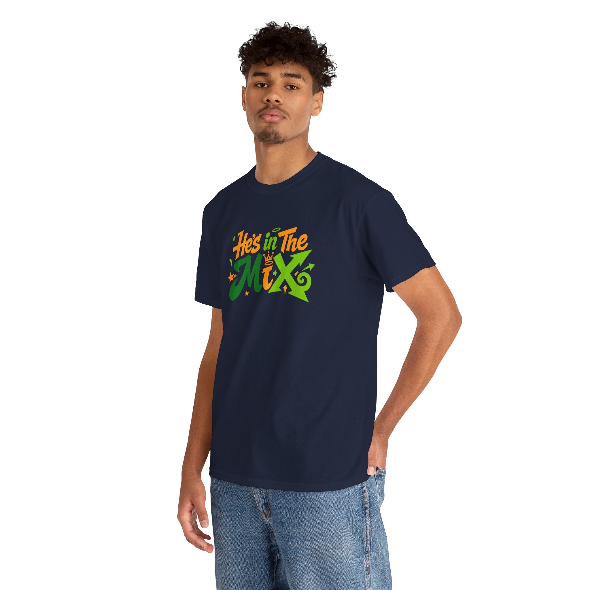 "He's in the Mix" T-Shirt — Retro Green & Orange DJ/Music Tee