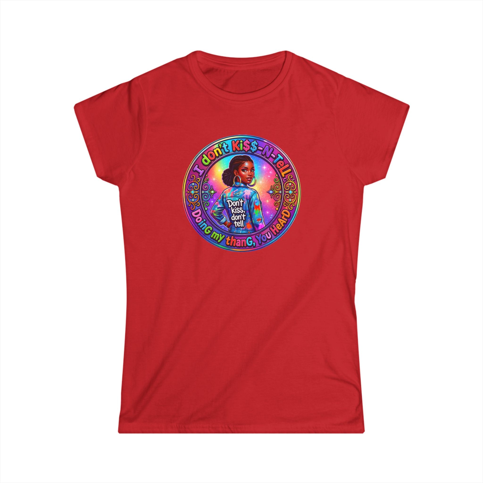Women's Tee - 'I Don't Kiss-N-Tell" 'Retro Rainbow Graphic