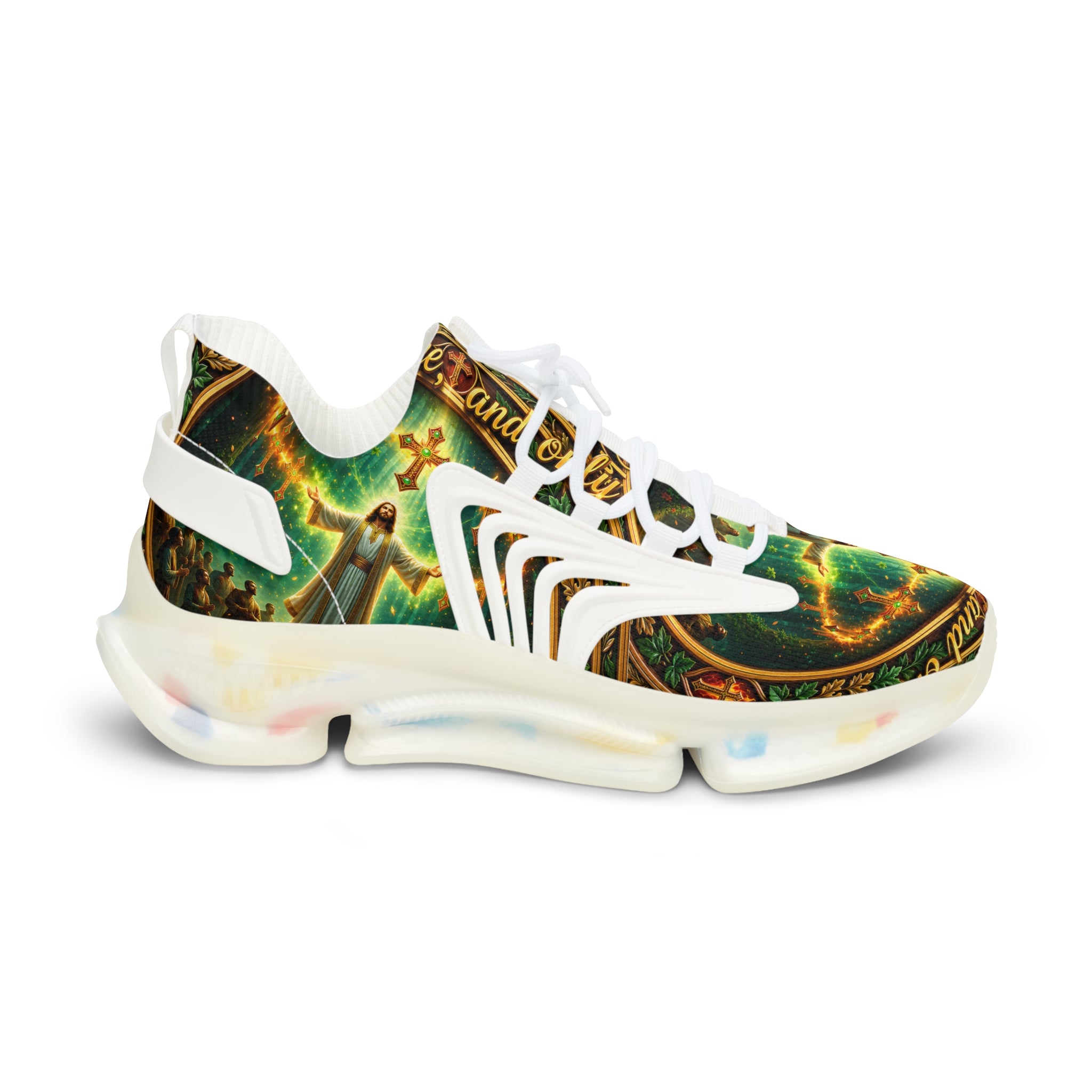Men's Mesh Sneakers — " The One And Only Jesus Christ " Vintage Celtic Sword & Shield Athletic Shoes
