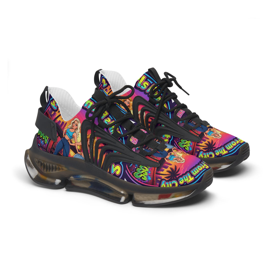 Women's Mesh Sneakers — Retro 'Girls From The City' Graphic Athletic Shoes